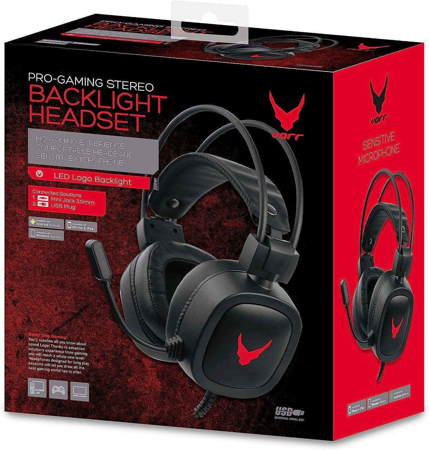 Varr VH6020B Gaming-Kopfhörer mit Mikrofon und LED-Hintergrundbeleuchtung  Over-Ear-Kopfhörer