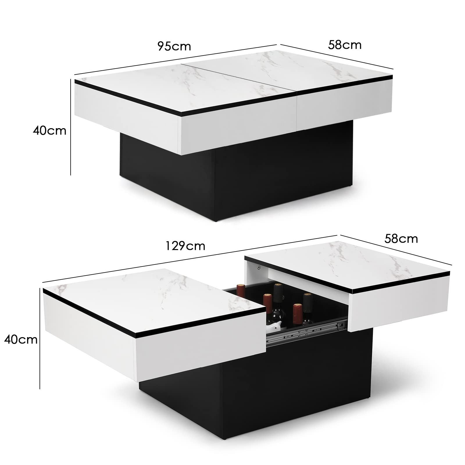 VOWNER Couchtisch Hochglanz-Sofatisch mit 2 Stauräumen, günstig online kaufen