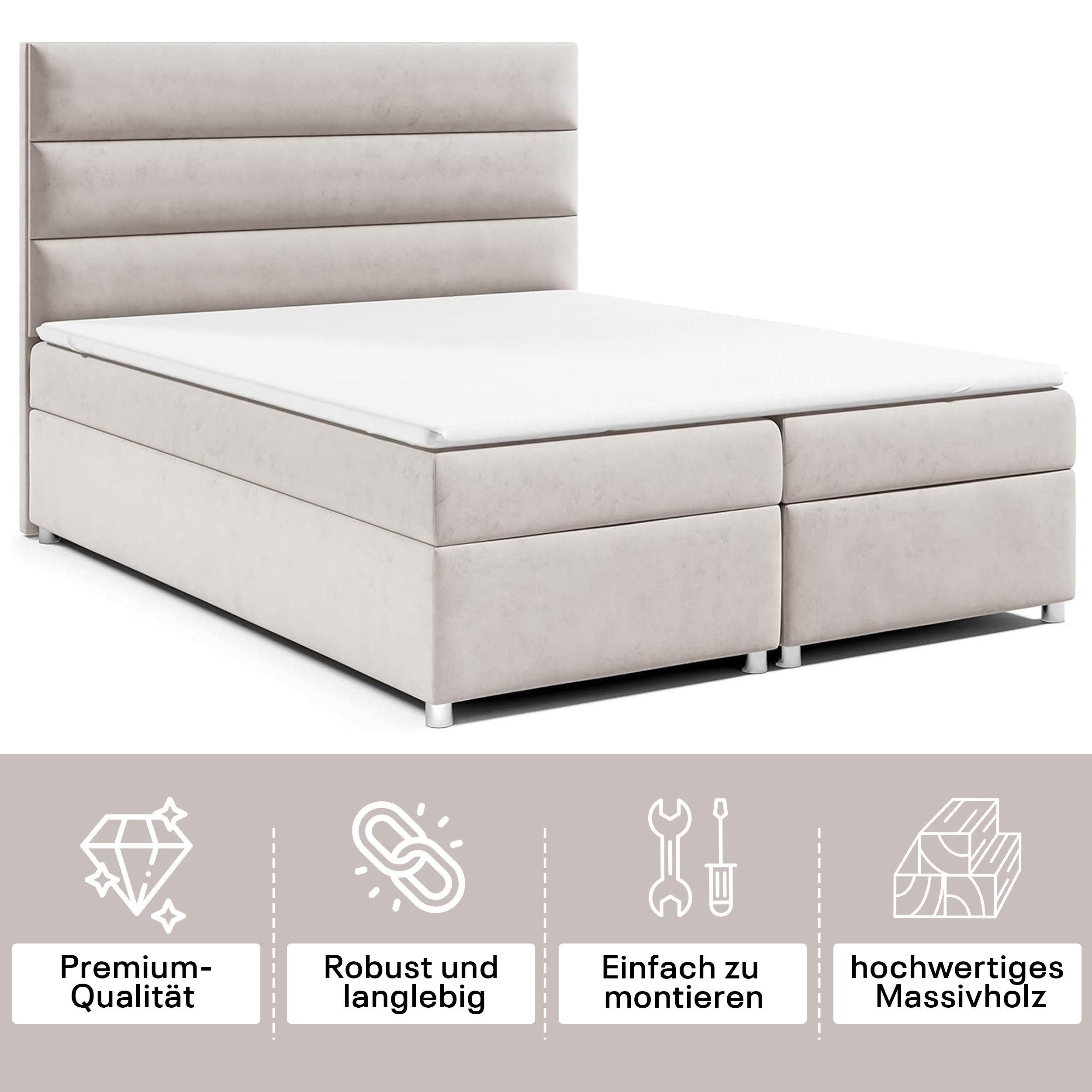 Best for Home Boxspringbett Trinity K-1 LUX – Modern Boxspringbett mit Stauraum & Komfort (Boxspringbett-Set, 1-St., Komplettes Boxspringbett-Set inklusive Matratze und Topper), Ergonomischer Schlafkomfort, großer Stauraum