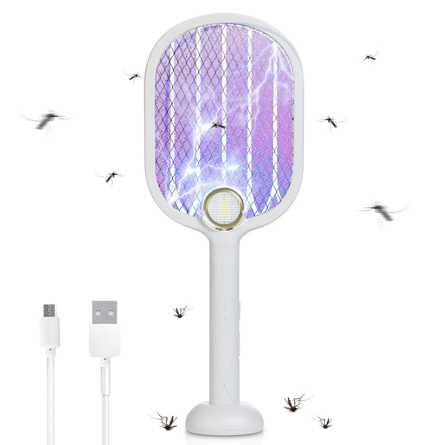 Fliegenwedler 2in1 Elektrische Fliegenklatsche Mückenklatsche USB Insektenvernichter