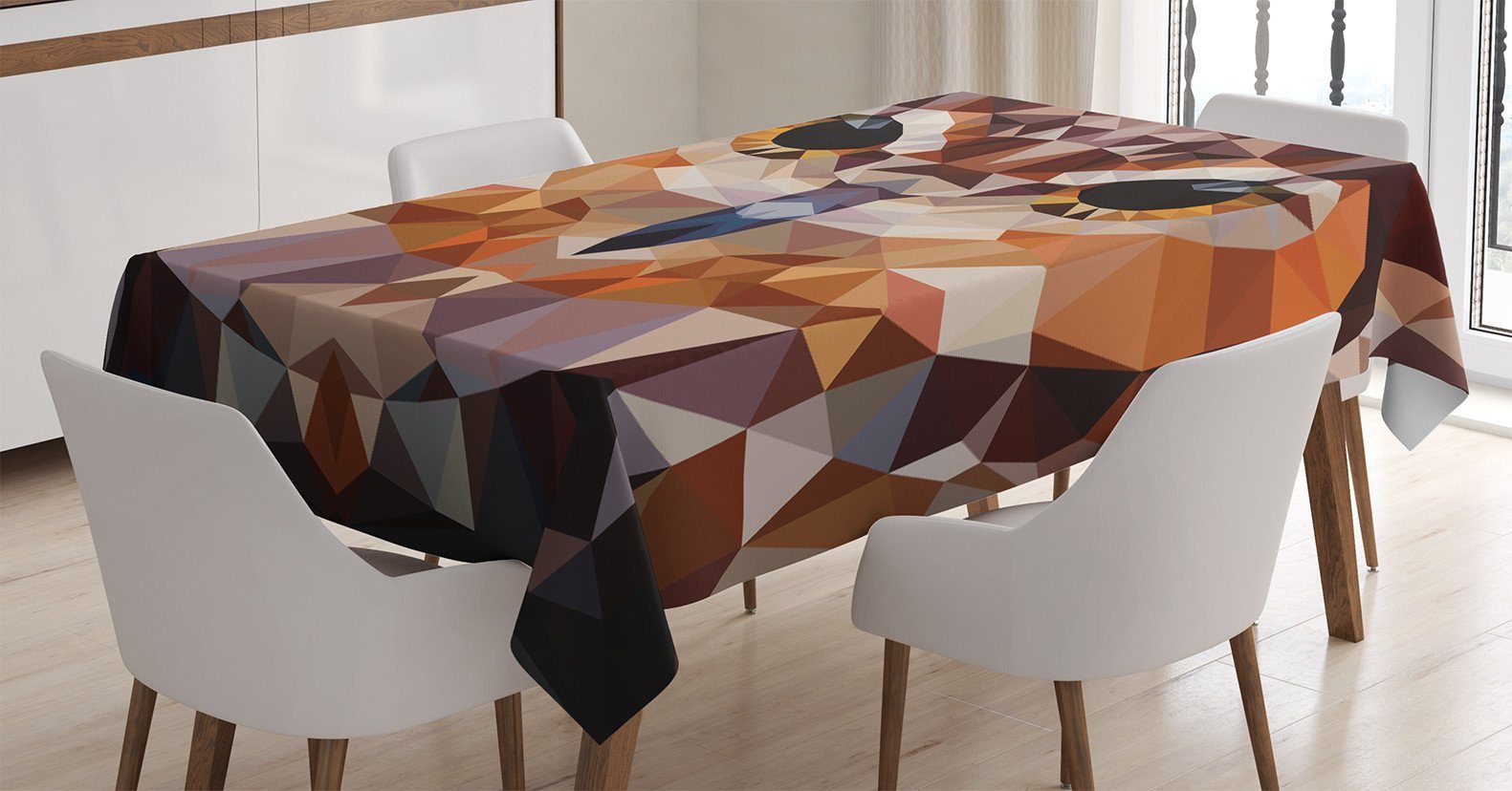 Abakuhaus Tischdecke Farbfest Waschbar Für den Außen Bereich geeignet Klare Farben, Retro Geometrische Mosaik Eulen-Kunst