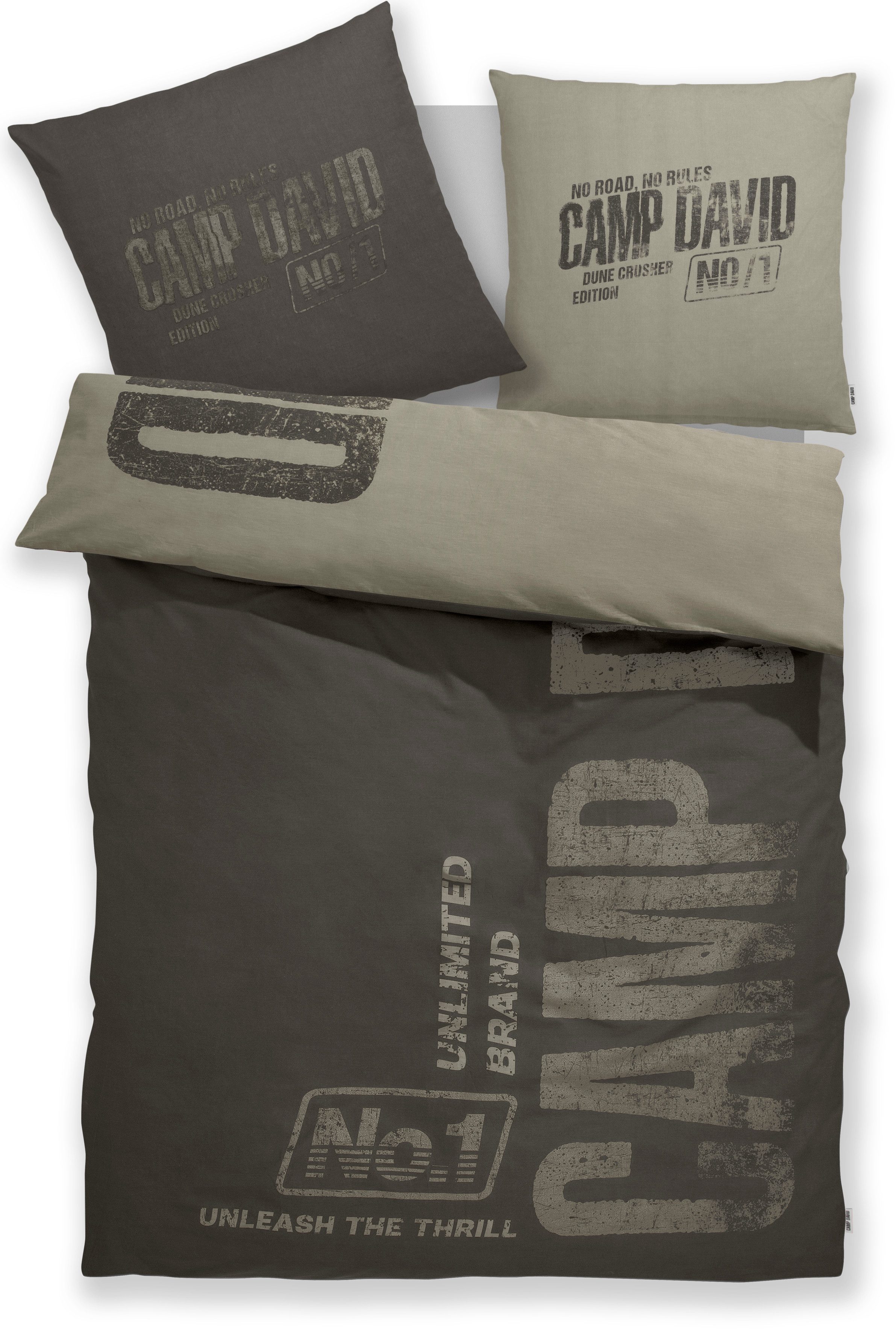 CAMP DAVID Wendebettwäsche Kymber, Renforcé, 2 teilig, NEUHEIT! Bettwäsche ab 135x200cm, mit coolem Schriftzug. Reduzierter Preis € 31,49. Unverbindliche Preisempfehlung € 49,99