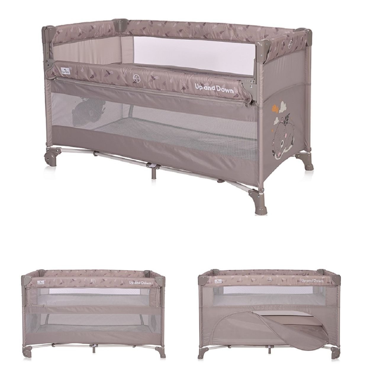 LORELLI Baby-Reisebett Up´n Down 2 Ebenen, seitliche Öffnung, Räder, Tragetasche, faltbar, Polyester, zwei Ebenen