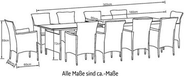KONIFERA Garten-Essgruppe Mailand, (Set, 31-tlg., 10x Sessel, 1x AZ-Tisch 179-302 cm, inkl. Auflagen), Polyrattan, Stahl, Braun
