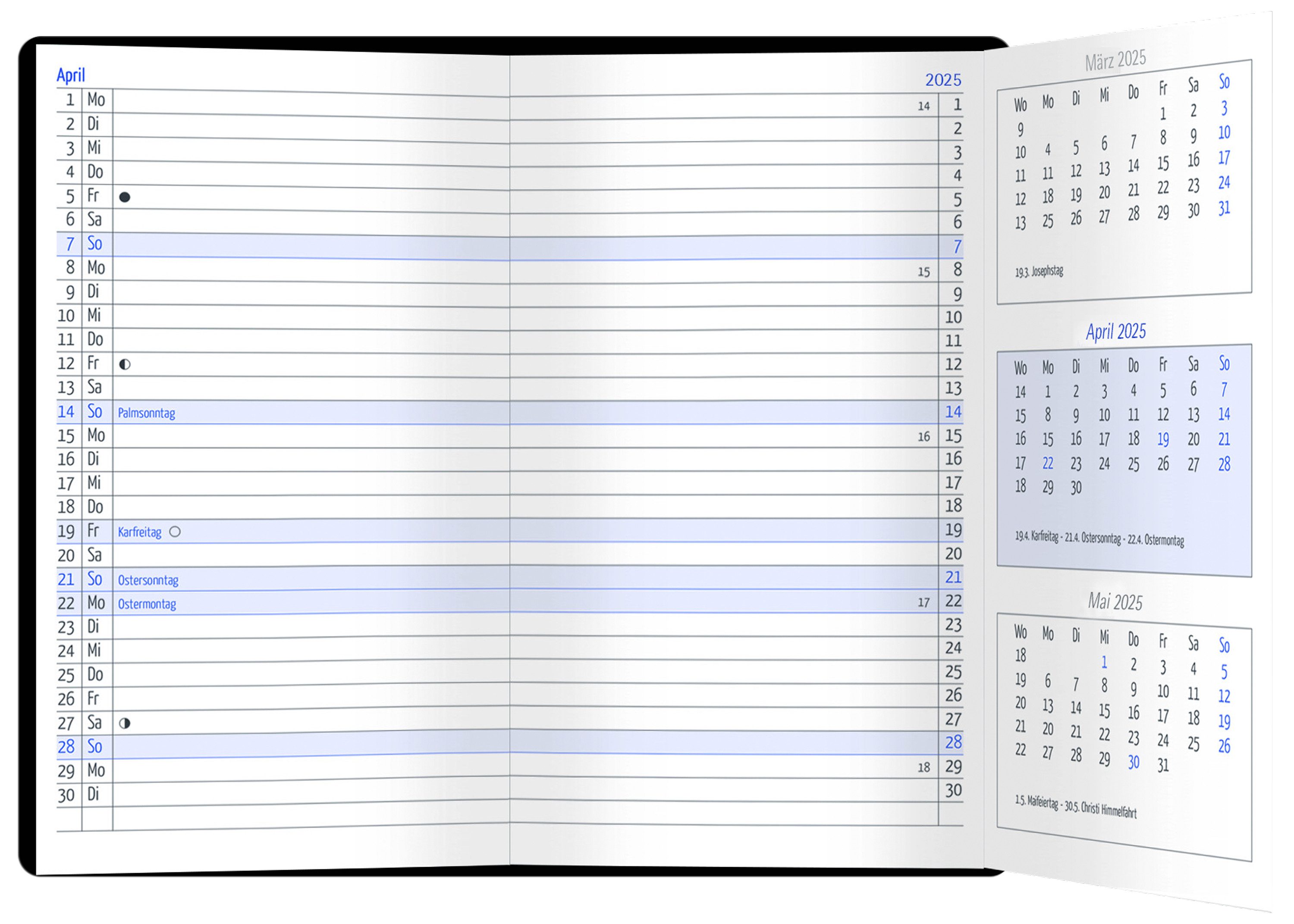 GÜSS Kalender Terminplaner 2025 Güss Trio-Timer A6 PVC schwarz