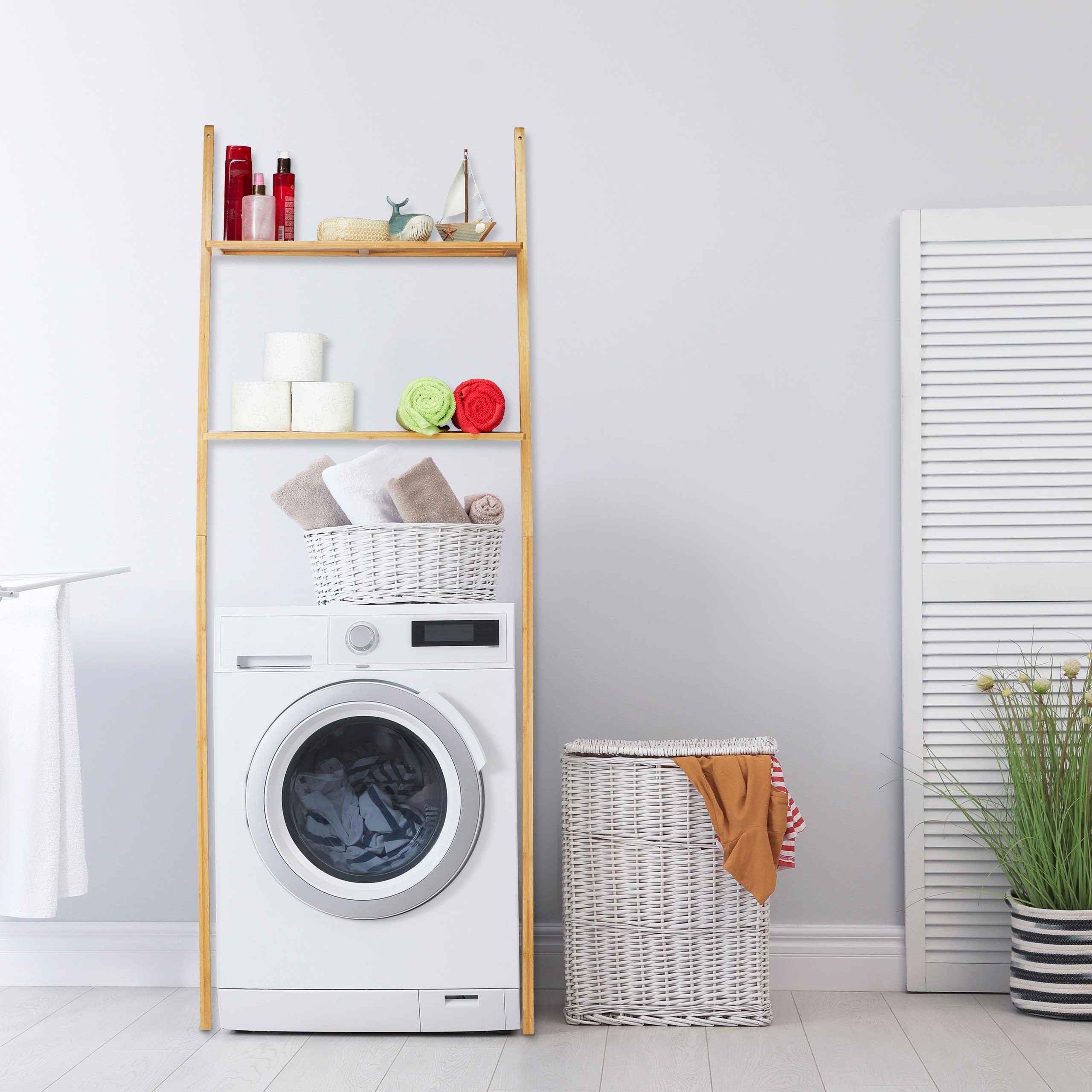 relaxdays Waschmaschinenumbauschrank Waschmaschinenregal Bambus günstig online kaufen