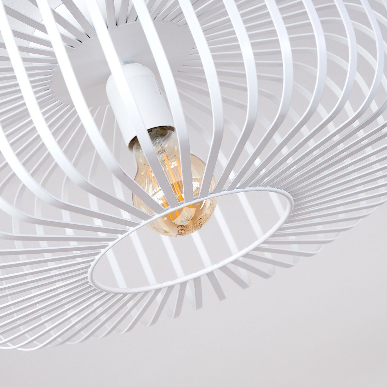 hofstein Deckenleuchte »Pieris« runde Deckenlampe aus Metall in Weiß, ohne Leuchtmittel, Retro-Leuchte mit Lichteffekt durch Gitter-Optik, Ø40cm, E27