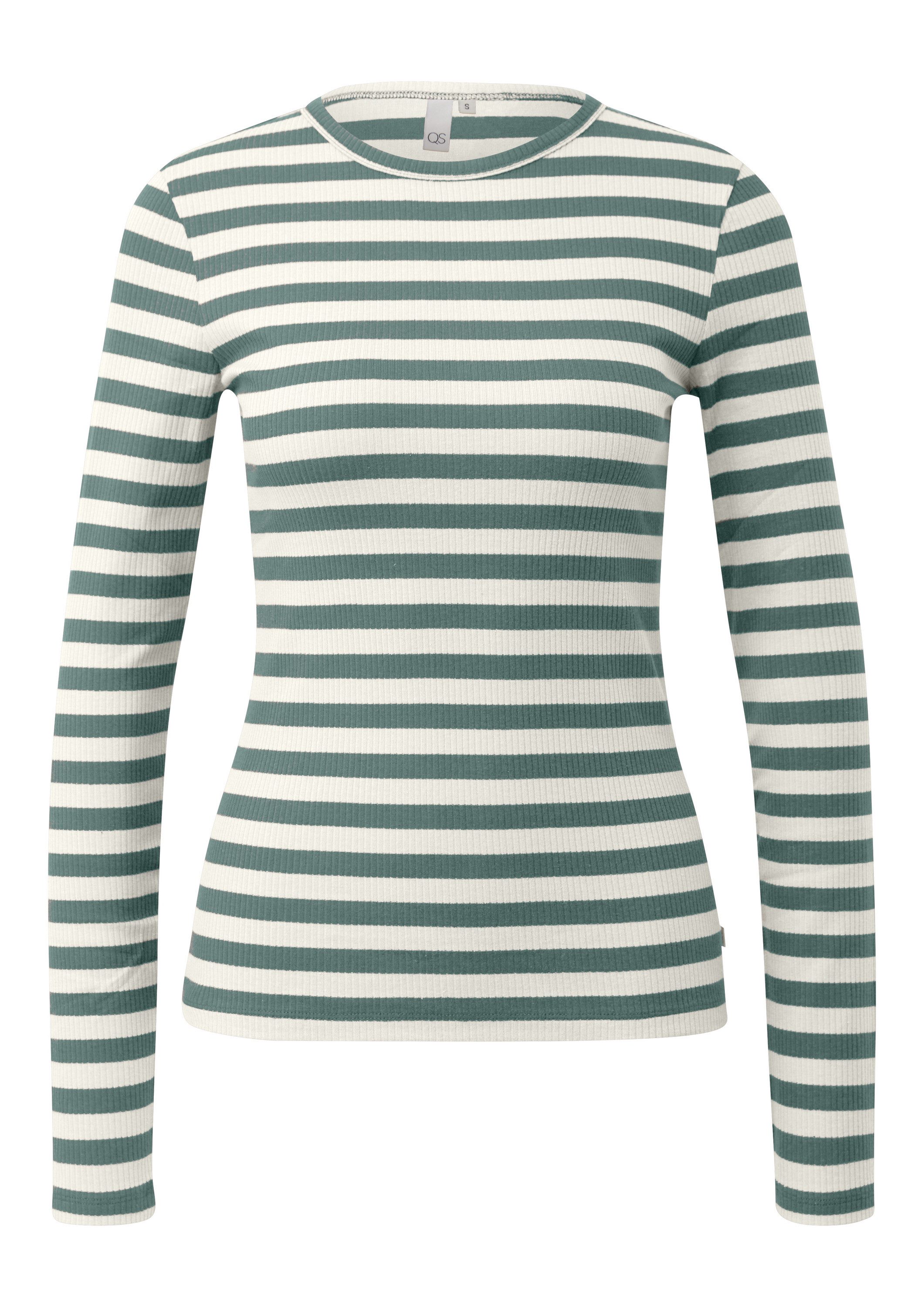 QS Langarmshirt T-Shirt Geripptes Longsleeve im Slim Fit