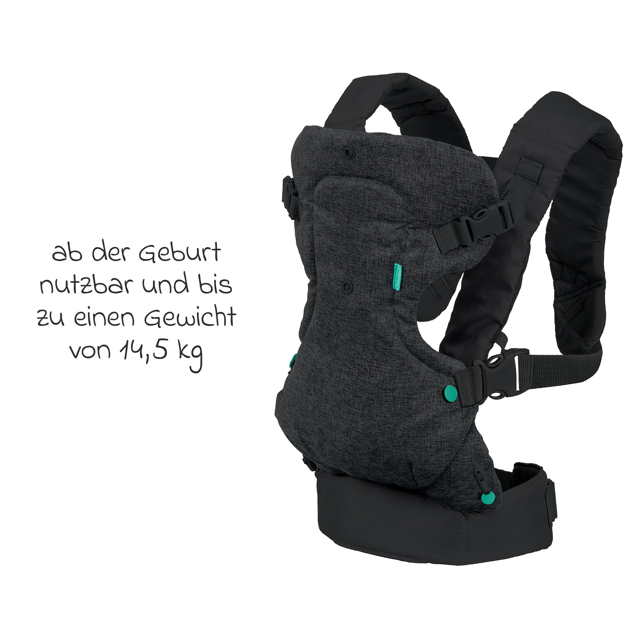 Infantino BKids Babytrage Flip Advanced - Denim, Baby Bauchtrage Rückentrage ab Geburt von 3,6-14,5 kg mit Regenschutz
