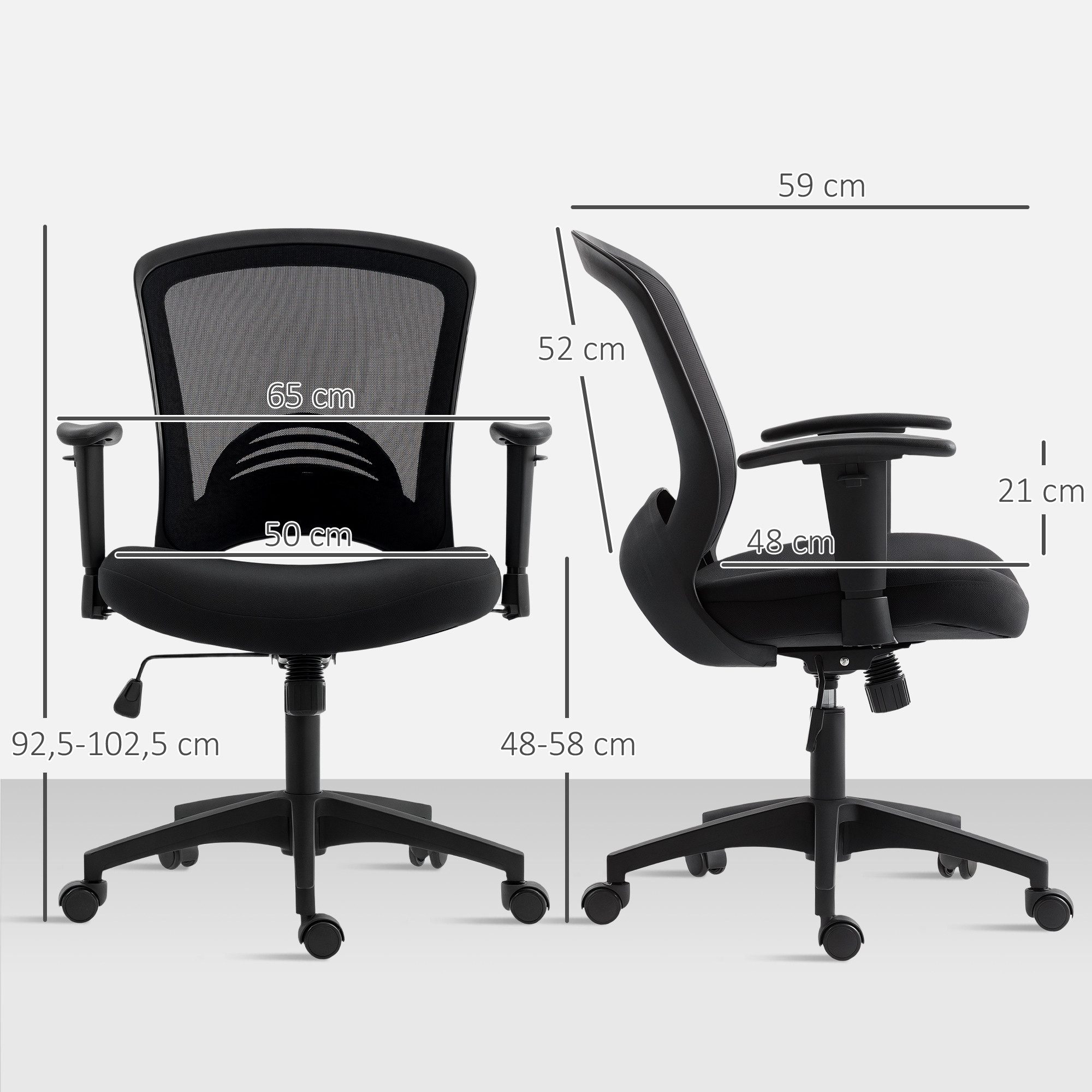HOMCOM Bürostuhl Schreibtischstuhl mit Netzstoff-Rückenlehne, mit Kippfunktion (Drehstuhl, 1 St), für Arbeitszimmer, Büro, Schwarz