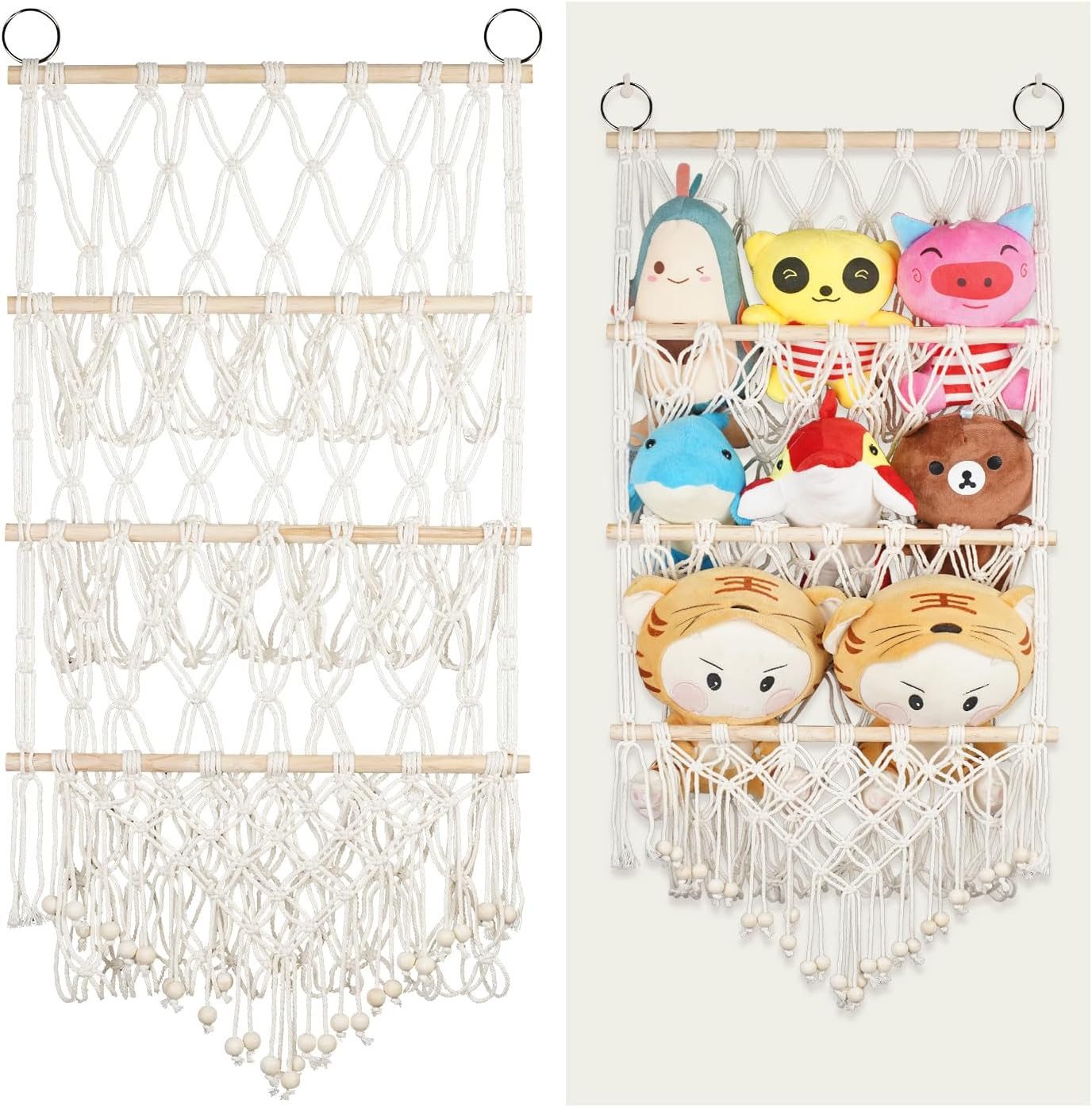 AURIVION Hängekorb Hängekorb 3-stufig für Stofftiere & Kuscheltiere (Set, 1 St., Stofftier Organizer für Kinderzimmer & Zuhause), Hängematte mit Quasten zur platzsparenden Aufbewahrung