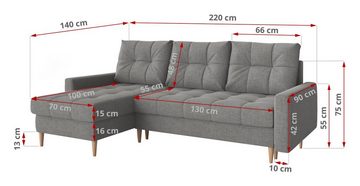 MKS MÖBEL Ecksofa Scandi, mit Schlaffunktion, Polstersofa mit Bettkasten