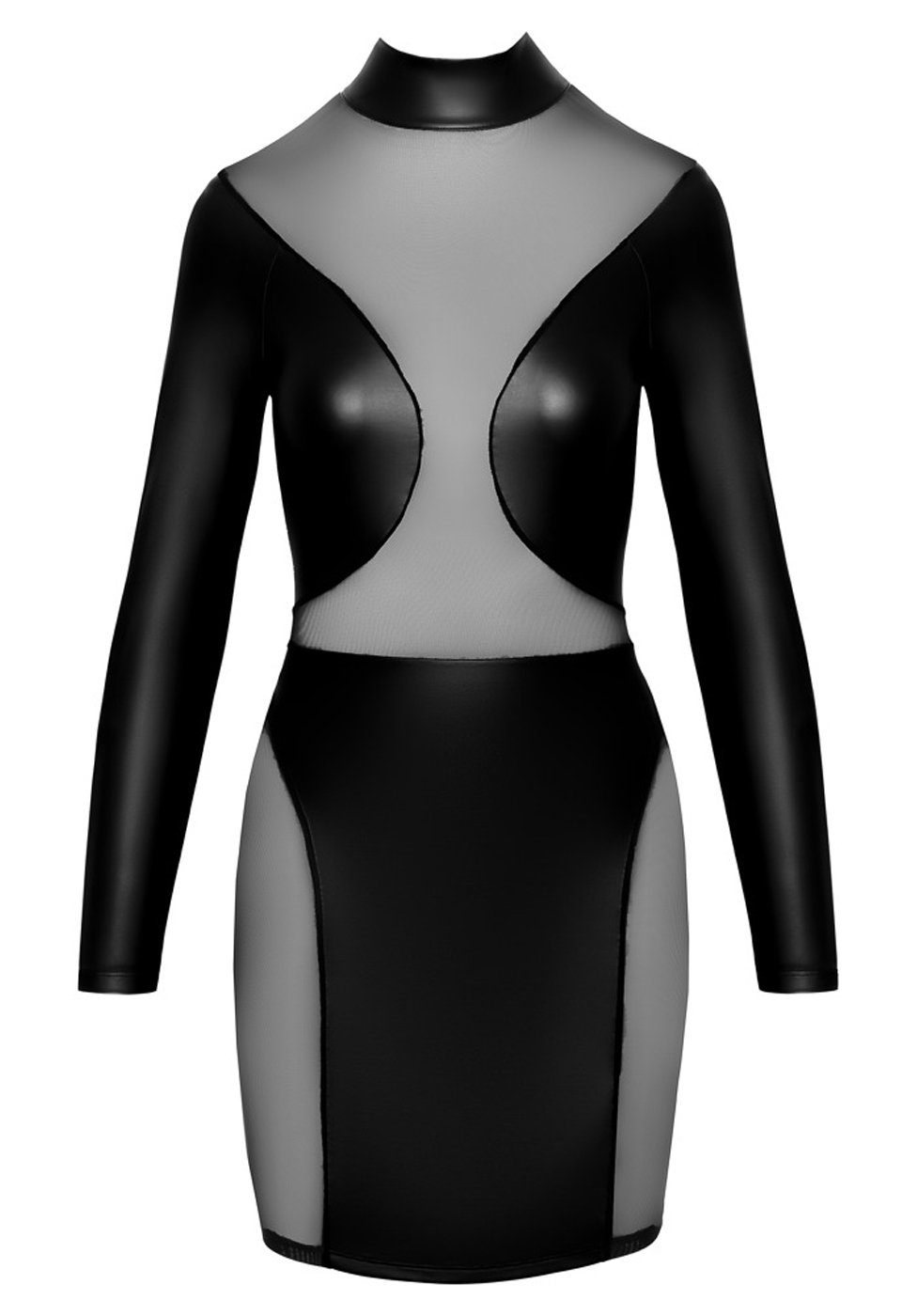 Cottelli Collection Minikleid Wetlook-Kleid transparent - schwarz (1-tlg) Mattlook und Powernet im raffinierten Mix