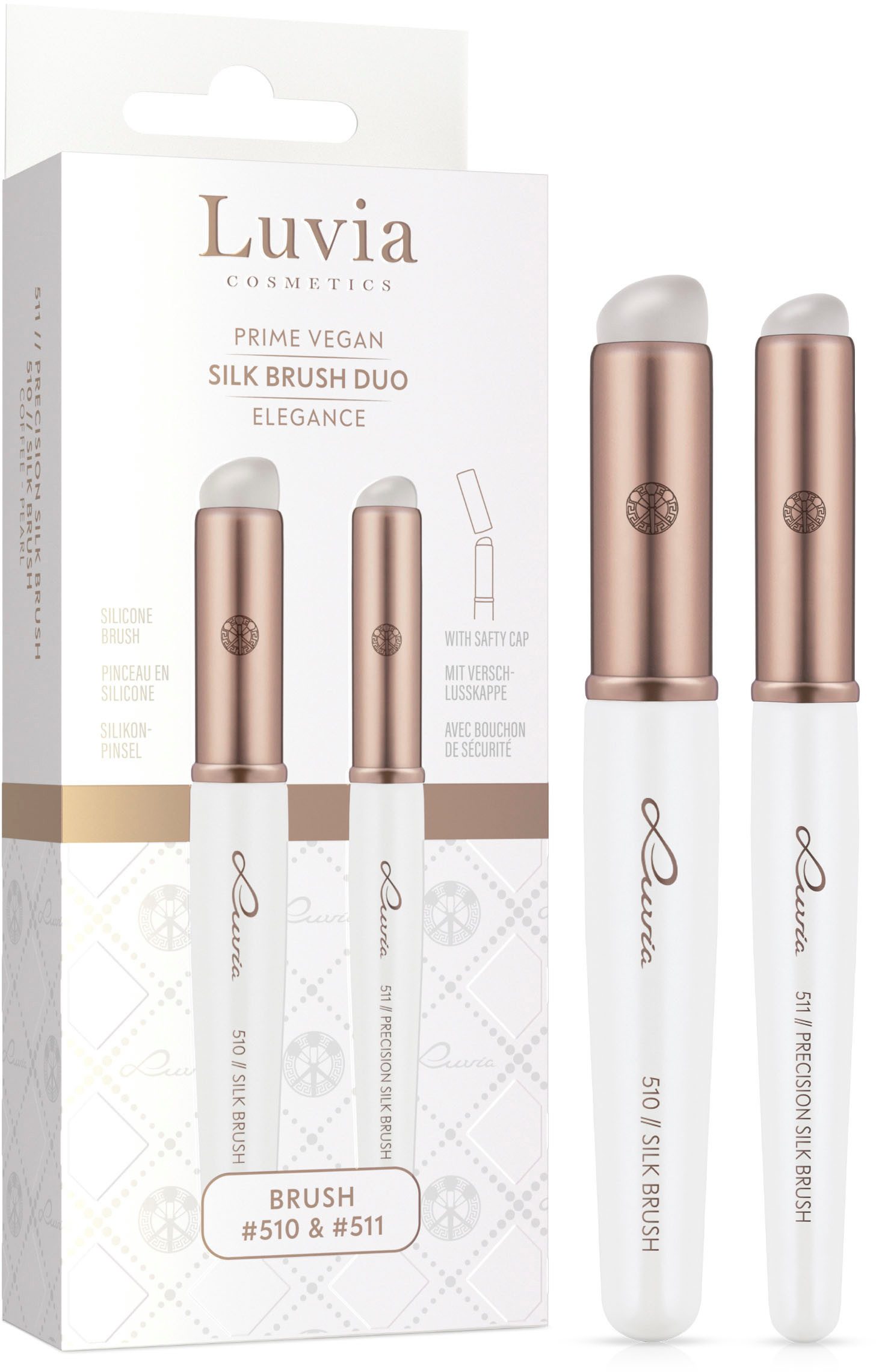 Luvia Cosmetics Kosmetikpinsel-Set Silk Brush Duo Elegance, 2 tlg., Für makelloses Make-up ohne schmutzige Hände.