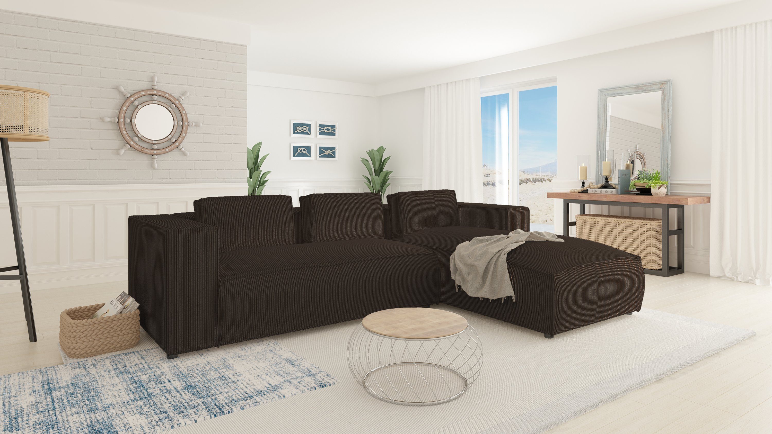 S-Style Möbel Ecksofa Renne, in Moderner Optik, mane links oder rechts bestellbar 2 Teile, mit Wellenfederung Dunkelbraun