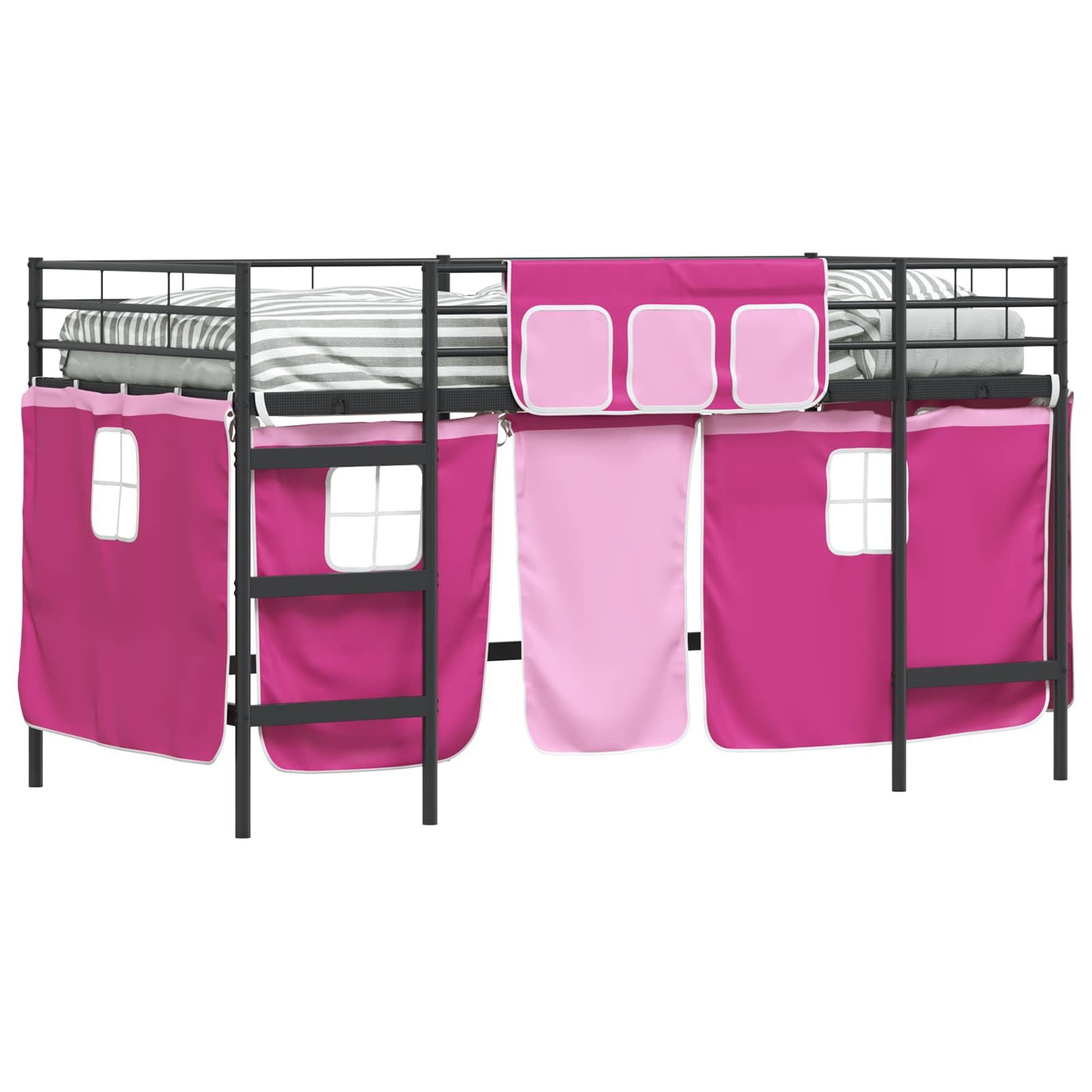 vidaXL Bett Kinder Loft Bettgestell mit Vorhängen Schwarz und Pink (1-tlg)