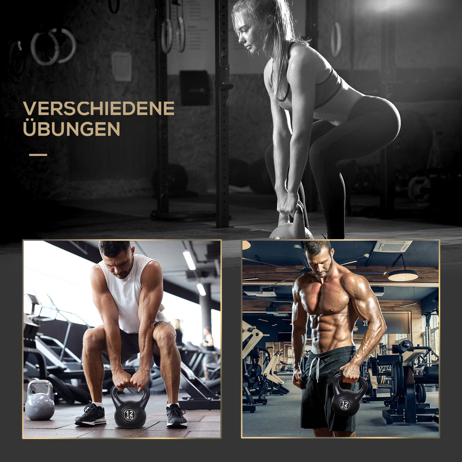 HOMCOM Kettlebell mit Sand befüllt, (Kugelhantel, 12 kg Gewicht-Hantel), für Anfänger, Zuhause, Krafttraining