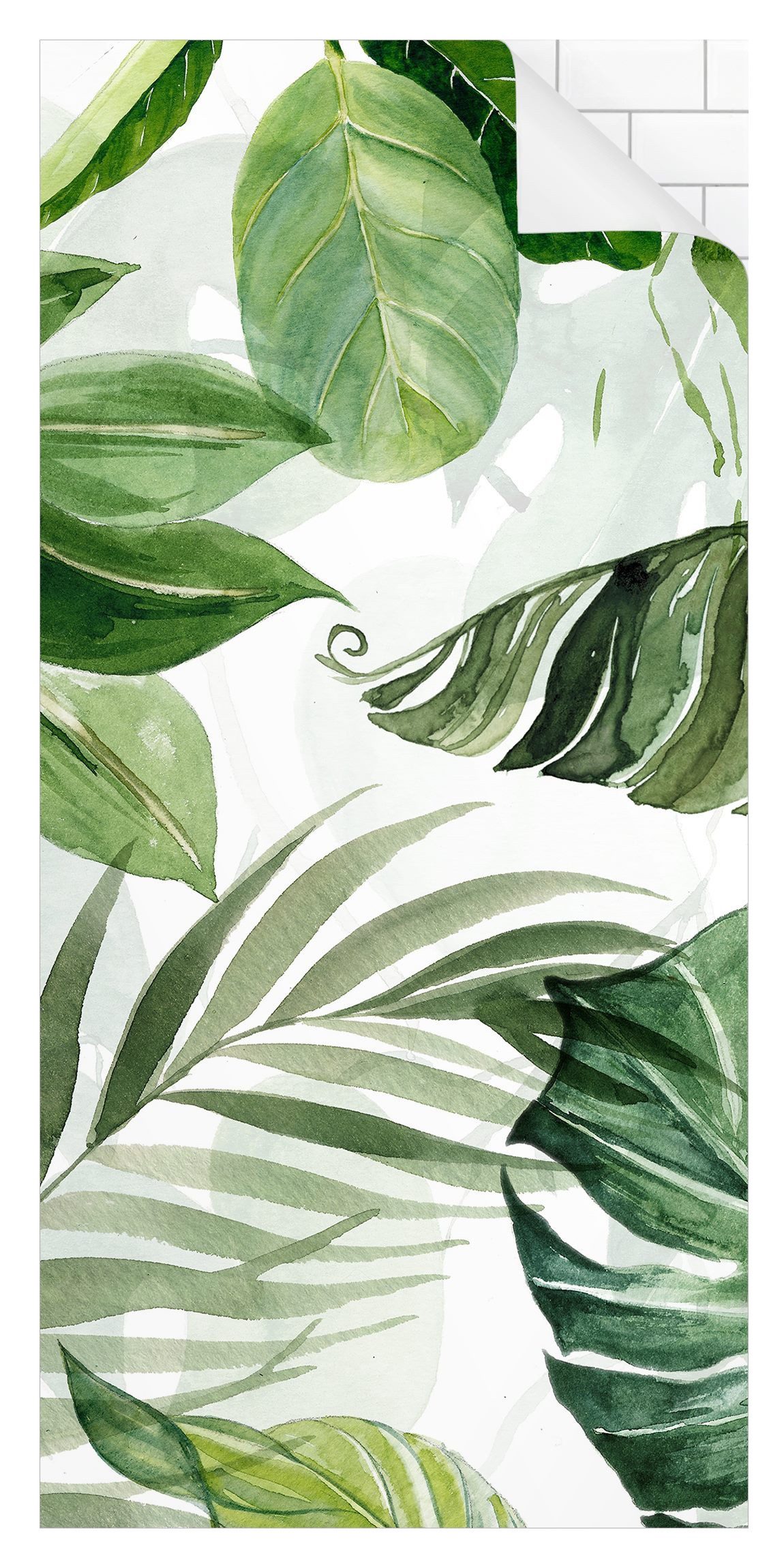 Bilderdepot24 Duschrückwand Aquarell grün Duschrückwand ohne Bohren Dusche Tropisch, (1-tlg., 0,61 mm starke Folie selbstklebend Wandpaneele Dusche versch. Größen), fugenlose & wasserfeste Motiv Rückwand Wandverkleidung für Duschkabine