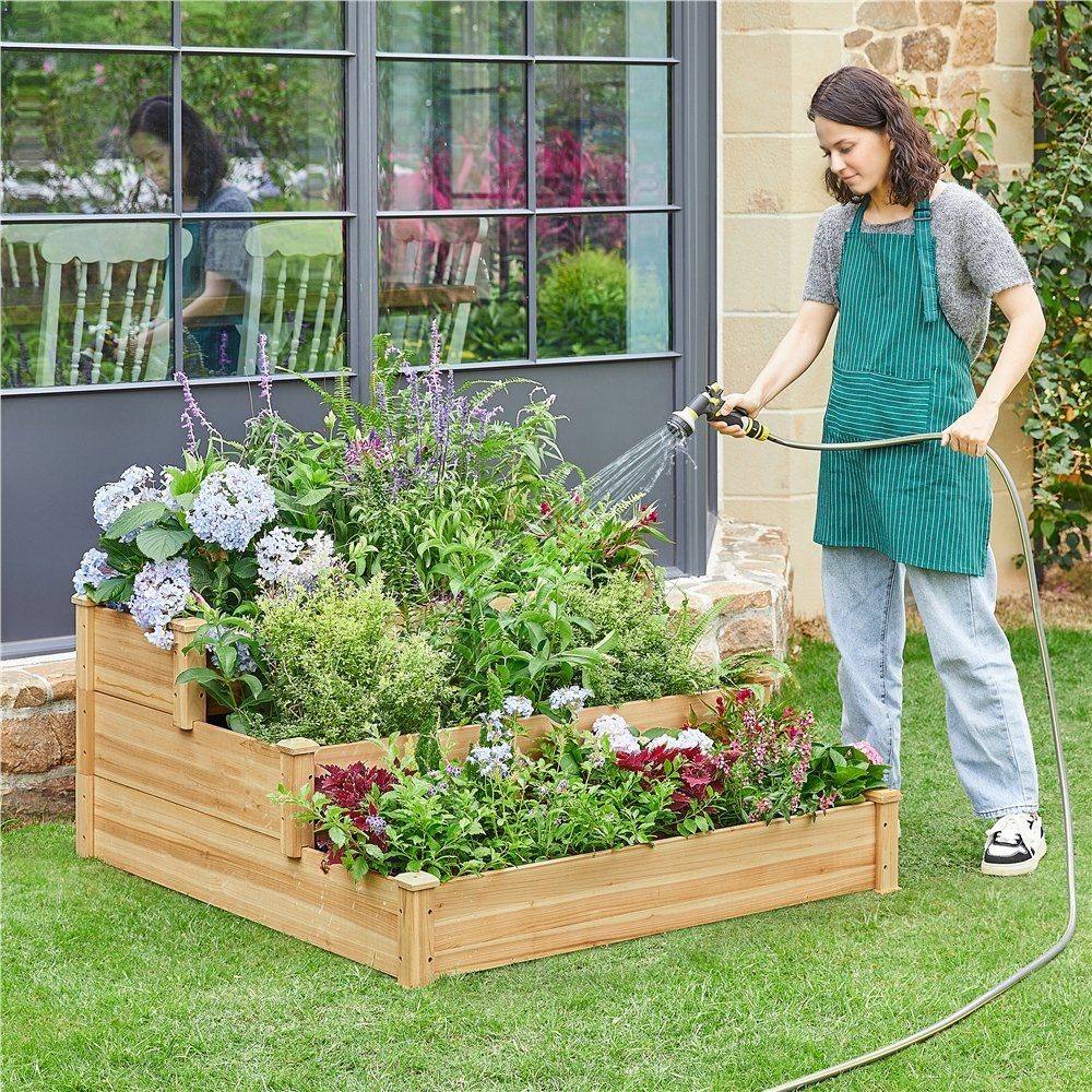Thumbnail - Yaheetech Hochbeet, Gartenbeet Stufenbeet Tannenholz 120 x 120 x 56 cm stapelbar