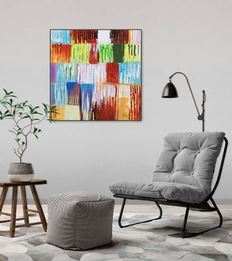 KUNSTLOFT Gemälde Rainbow Vibes 60x60 cm, Leinwandbild 100% HANDGEMALT Wandbild Wohnzimmer