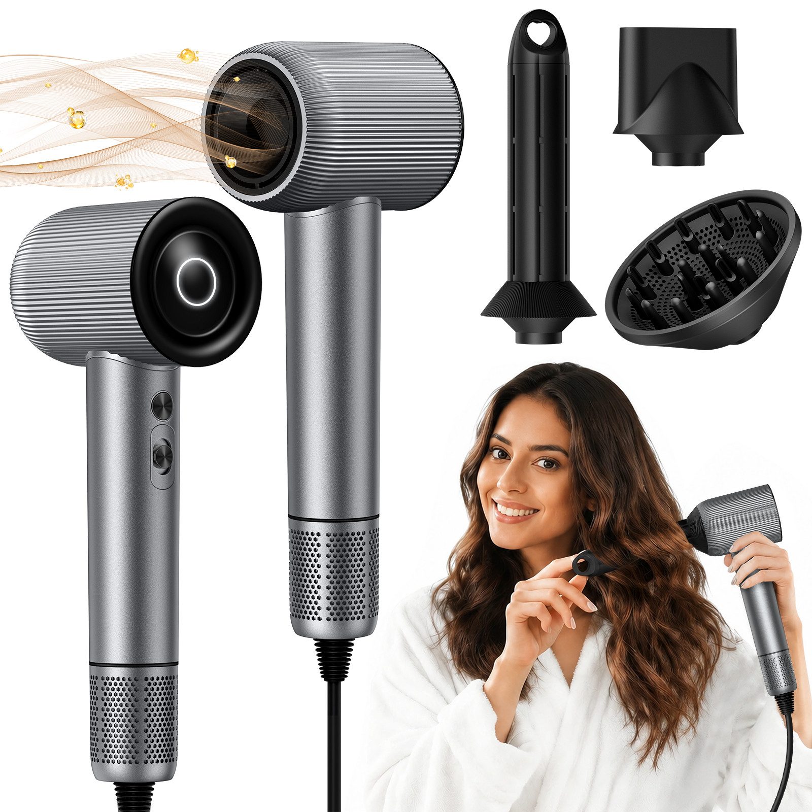 Sytifro Ionic-Haartrockner mit Lockenstab, 2026 Neue 110.000 U/Min Bürstenloser Super Föhn, 1600 W, Vierfache Pflegetechnologie, Schnelltrocknender Haartrockner, 300 Millionen negativen Ionen Haarföhn