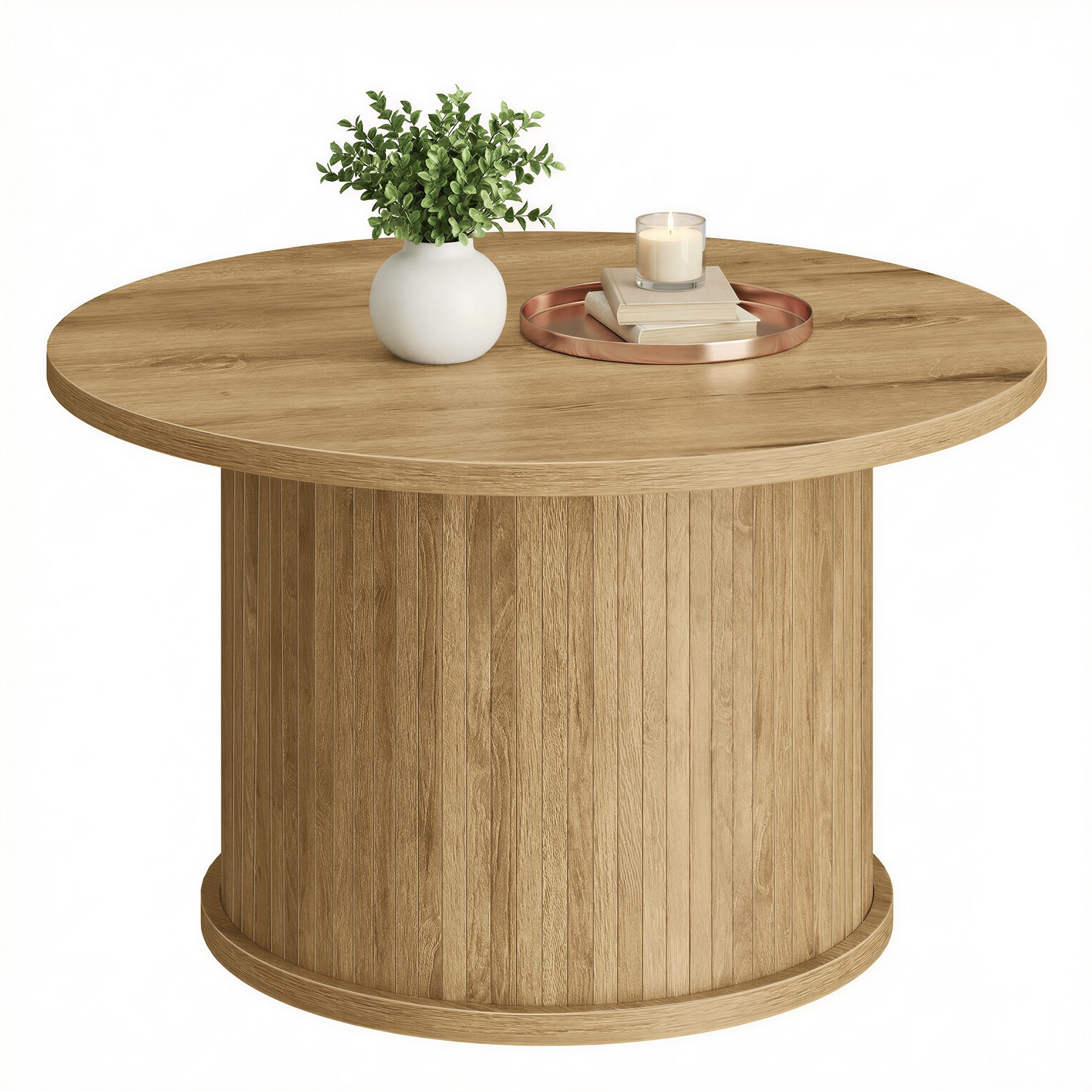 VASAGLE Couchtisch Wohnzimmertisch rund, Holzoptik, modern, mit Lamellenoptik, einfache Montage, 80 x 45 cm