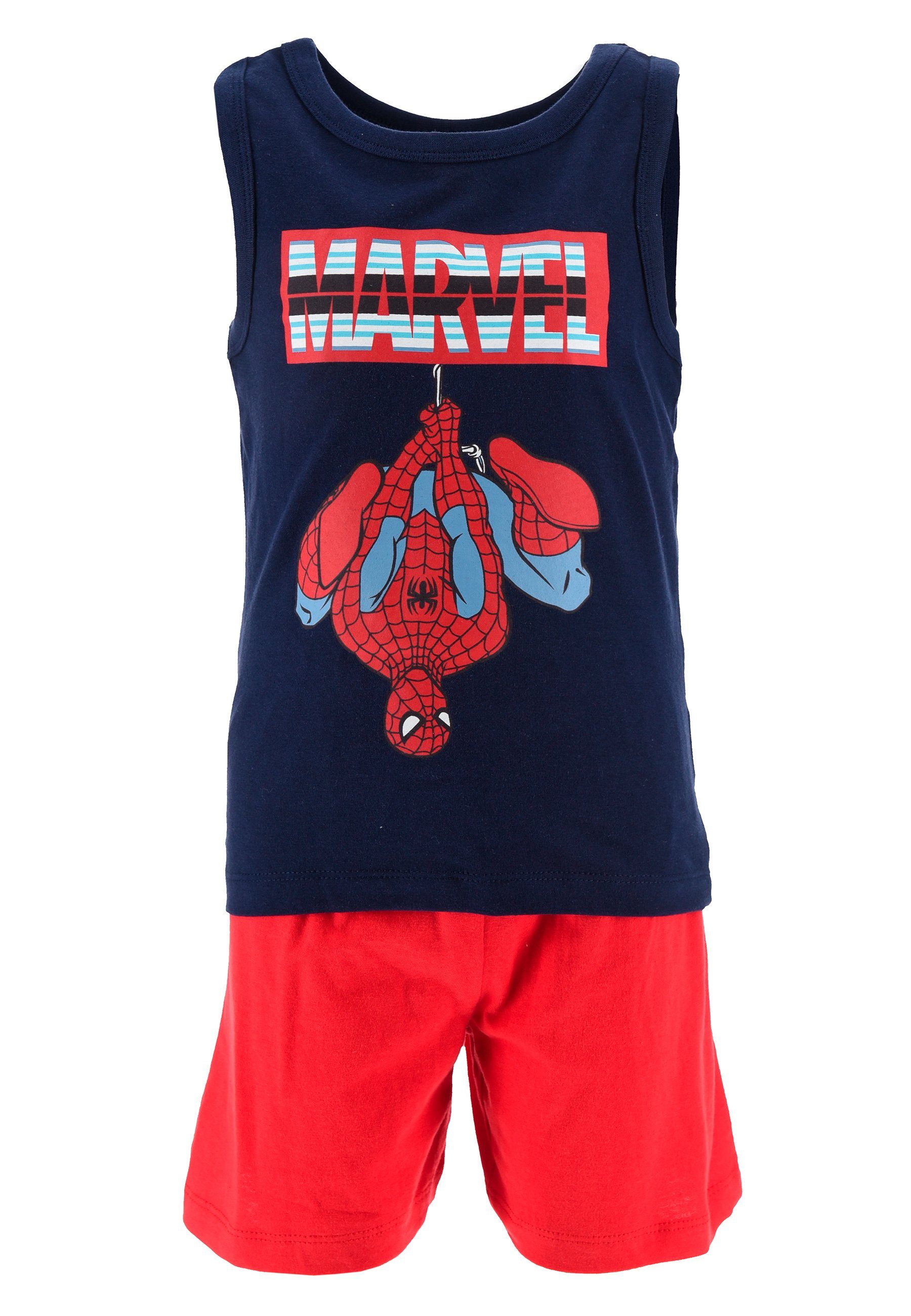 tlg) Jungen Pyjama Kinder (2 Rot Spiderman Shorty Schlaf-Set