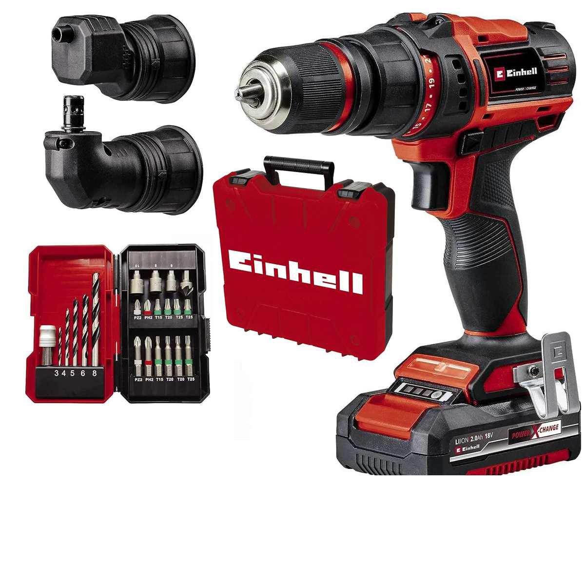 Einhell Akku-Bohrschrauber Einhell TE-CD 18/45 3X-Li+22 / 18V 2,0 Ah-Akku, Ladegerät, 18 V, (45 Nm,22-tlg.Bitset + E-Box)