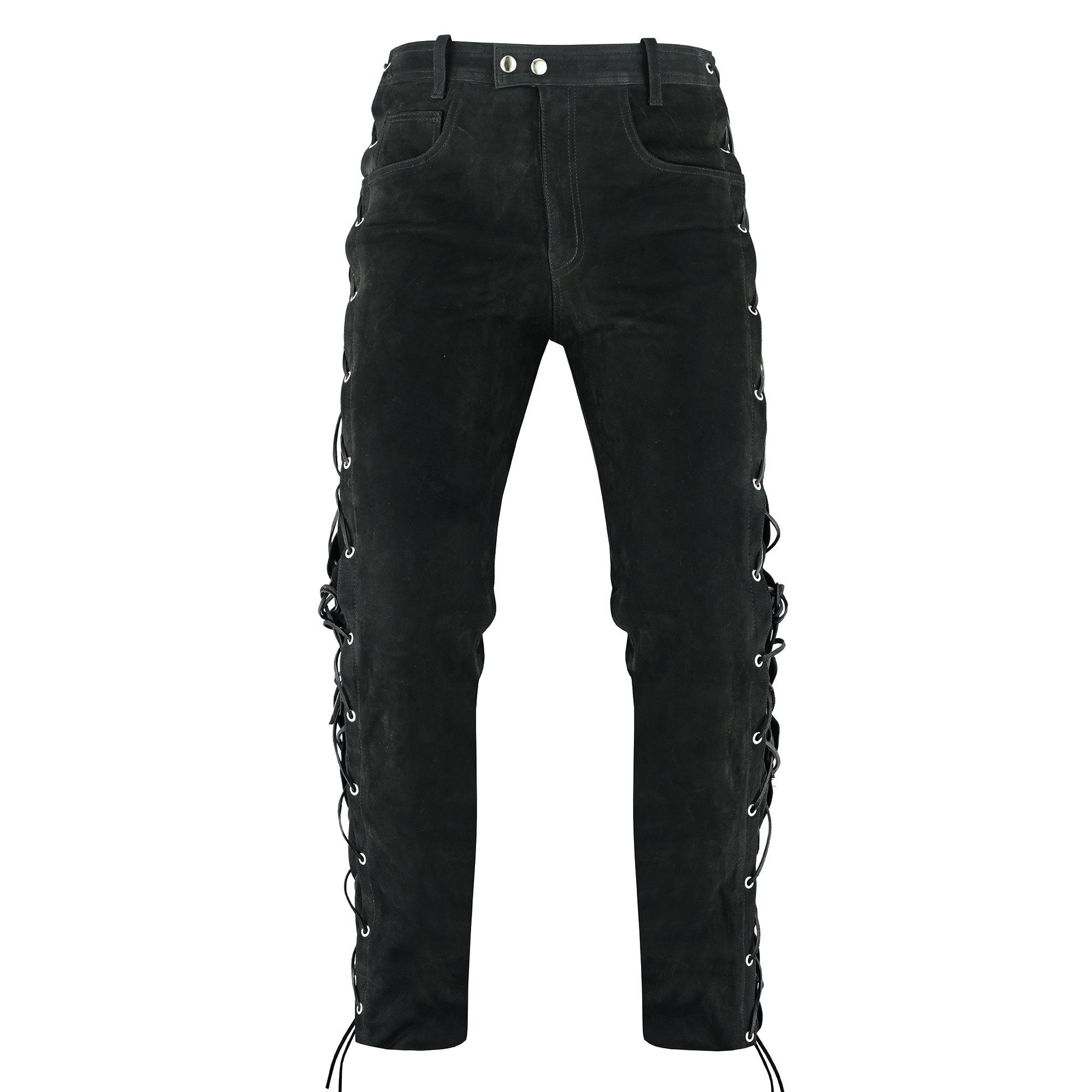 BOHMBERG Lederhose Herren Nubuk Lederjeans, Seitliche Schnürung, Echtleder, Regular Fit – Bild 4 von 5