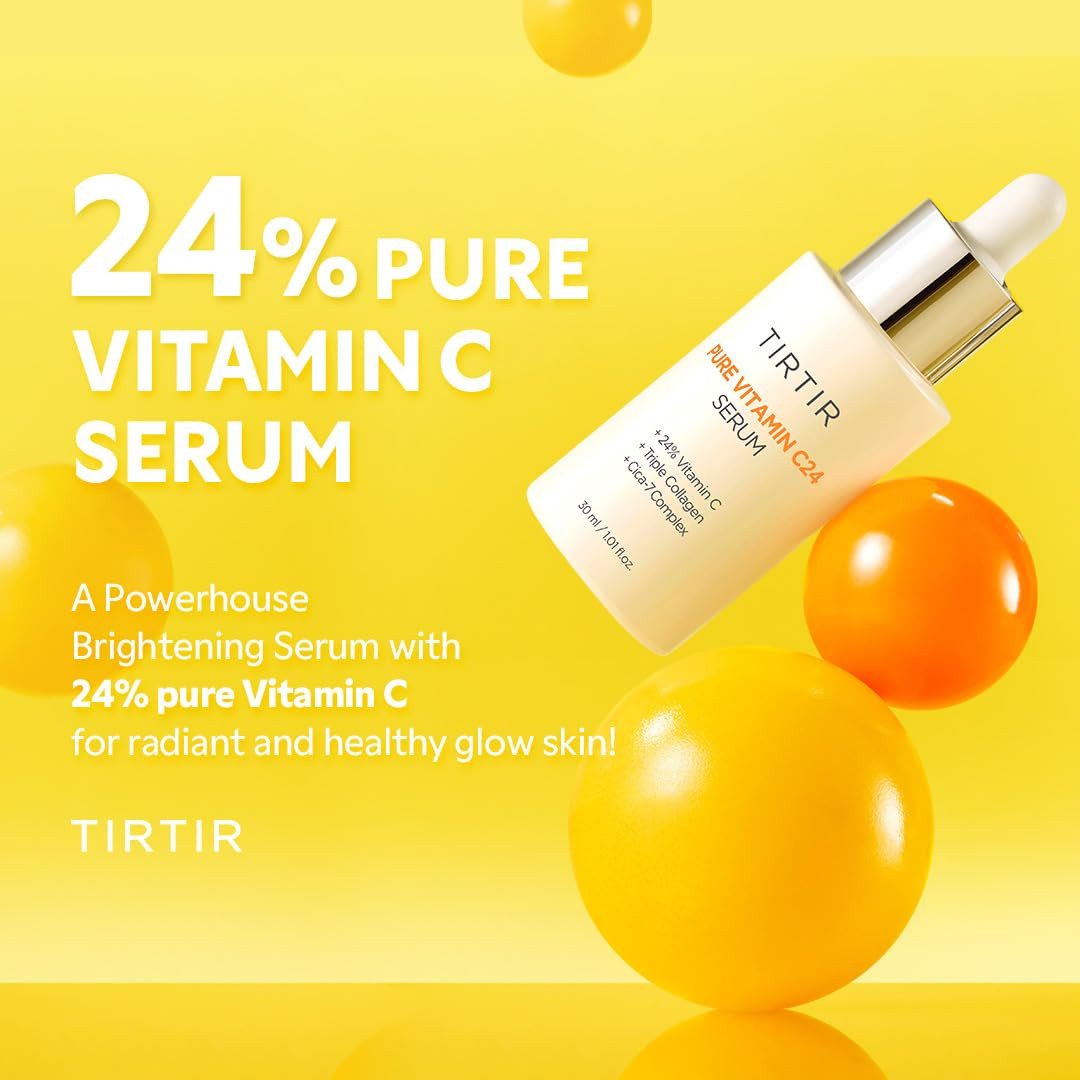 TIRTIR Gesichtsserum Pure Vitamin C24 Serum 30 ml – Hochkonzentriertes Vitamin-C Gesichtsserum mit 24 % Ascorbinsäure, Kollagen & CICA-Komplex –, für ebenmäßigen, strahlenden Teint