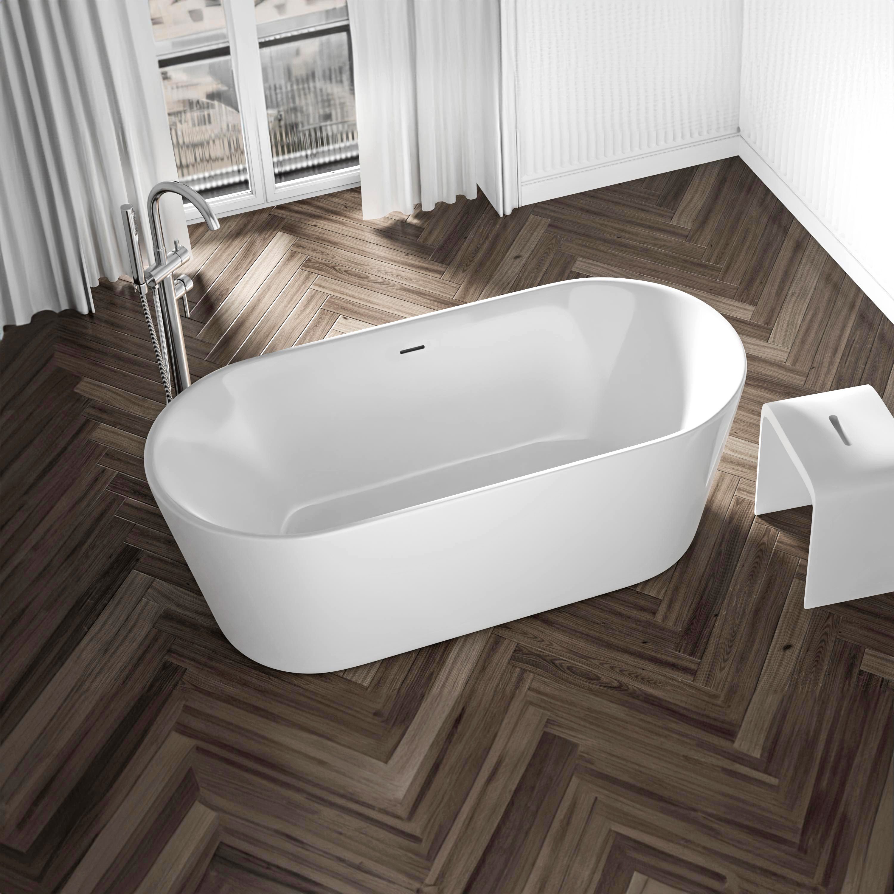 Bernstein Badewanne MIO 2.0 Weiß glänzend 170 x 75 cm, Freistehende Badewanne Acryl weiß inkl Siphon schmaler Rand