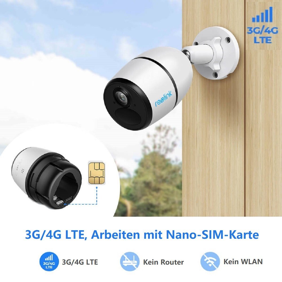 Reolink Überwachungskamera Go+SP 2K 3G/4G Akku (Außenbereich, Human-/Autoerkennung,SIM-Kartenslot,IR-Nachtsicht,Cloud/SD Speicherung)