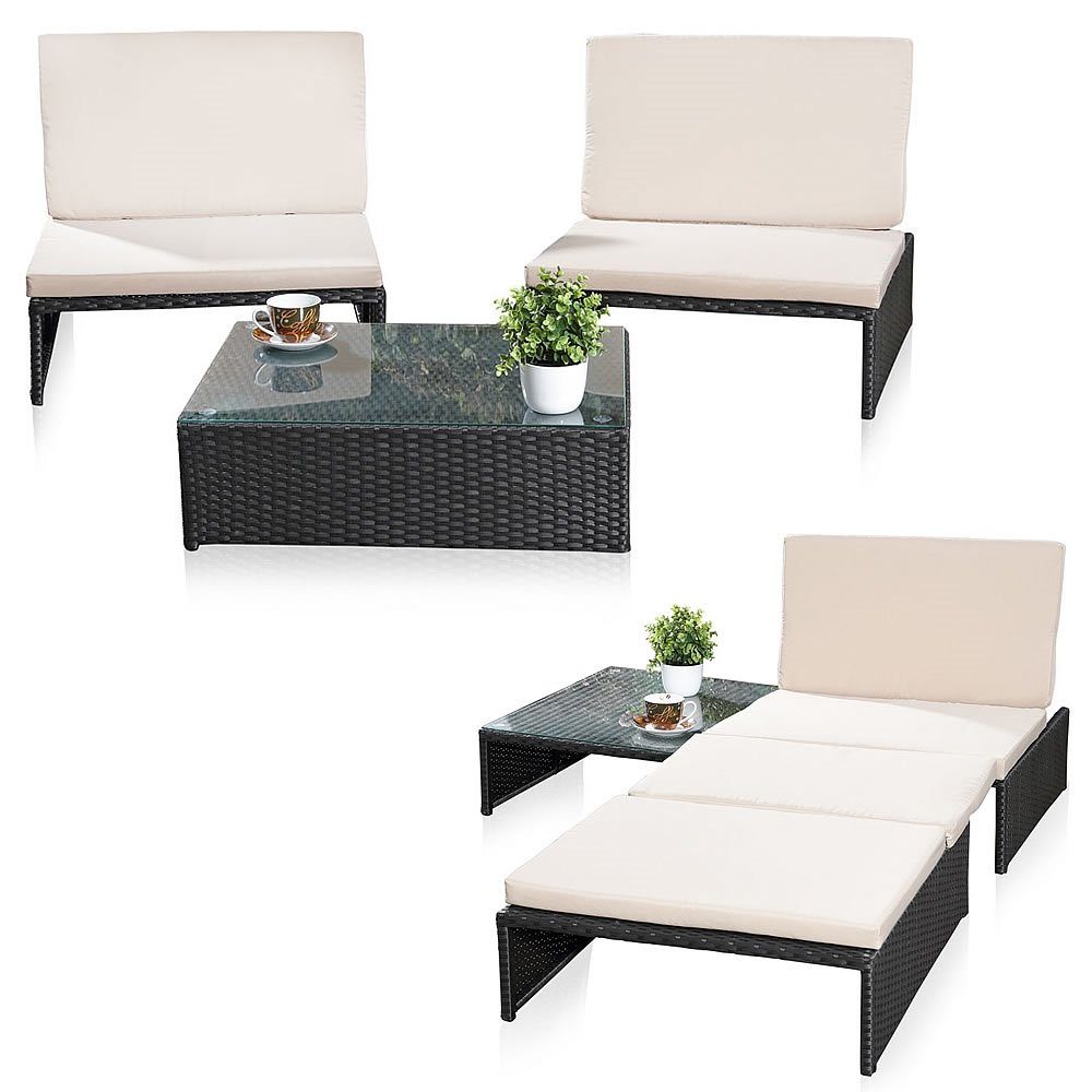 Feel2Home Gartenlounge-Set Gartenmöbelset Sessel Tisch Sitzgruppe Polyrattan versch. Farben, (3-tlg), Wasserabweisend