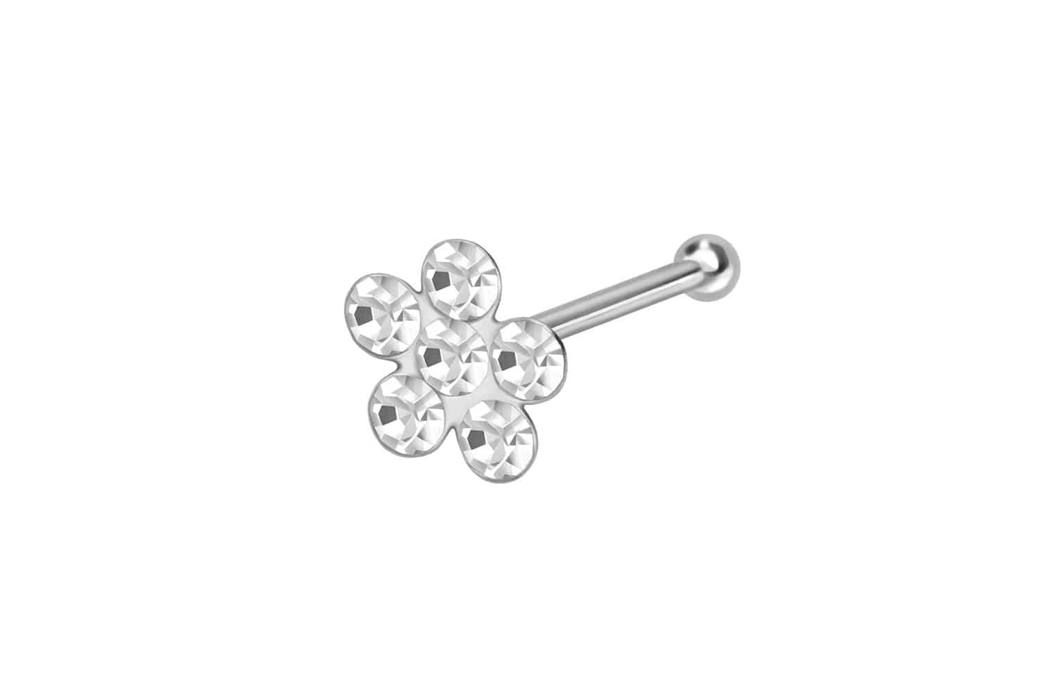 PIERCINGLINE Nasenpiercing 925er Silber Nasenstecker Pin KRISTALLBLUME (Nasenstecker, 1-tlg)