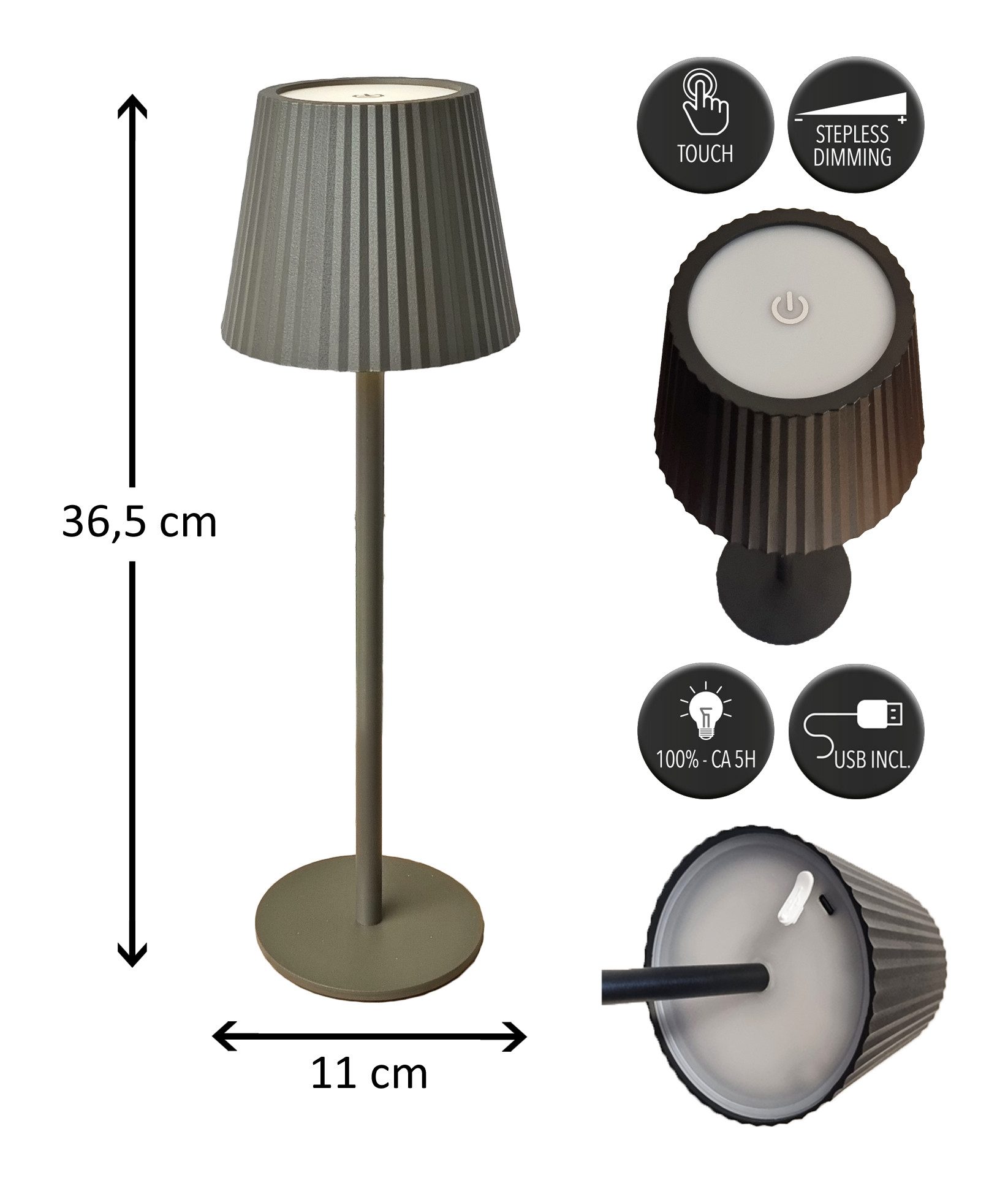 Coen Bakker Deco BV LED Tischleuchte Touch Tischlampe Dimmbar Akku In-/Outdoor IP44, Touch-Funktion, LED fest verbaut, Warmweiß, Kaltweiß, Tageslichtweiß