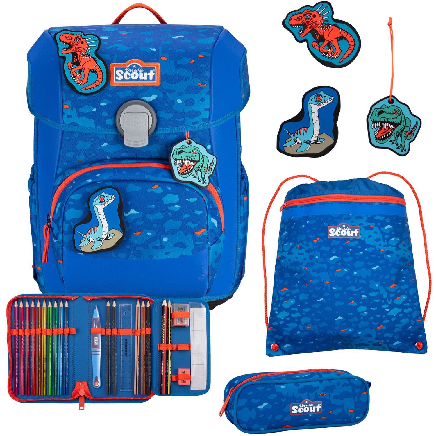 Scout Schulranzen Neo Superflash Schulranzen-Set 4 tlg. Blue Dino