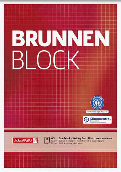BRUNNEN Briefpapier BRUNNEN 105241801 Briefblock „BRUNNEN-Block“ Recycling, A5, 50 Blatt