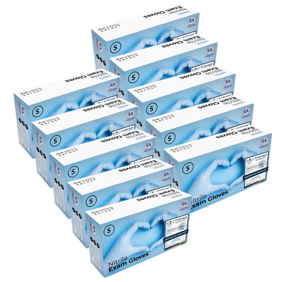 IEA Medical Einweghandschuhe Nitrilhandschuhe Blau, S, Karton- 10x 100 St., Einmalhandschuhe (1000-St., 10x100er Box) puderfrei, latexfrei, Hygiene-, Schutz-, Untersuchungshandschuhe