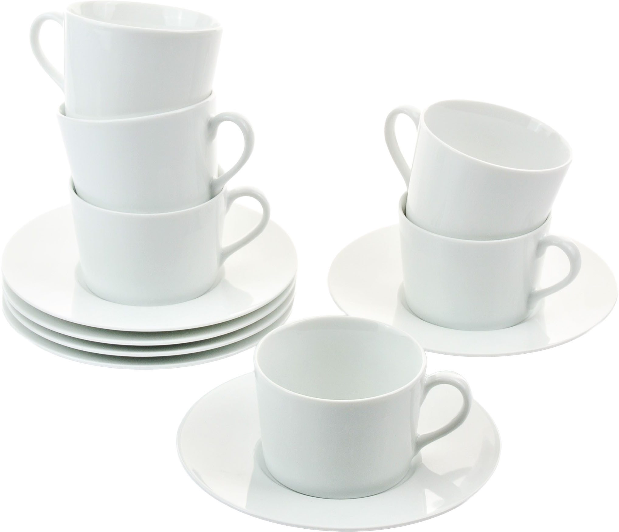 Retsch Arzberg Tasse Kaffeetasse HEIKE WEISS komplett mit Untertasse, Set 12tlg. Porzellan, 12-tlg., Porzellan, Frühstückstassen für 6 Personen, klassisches Design in weiss