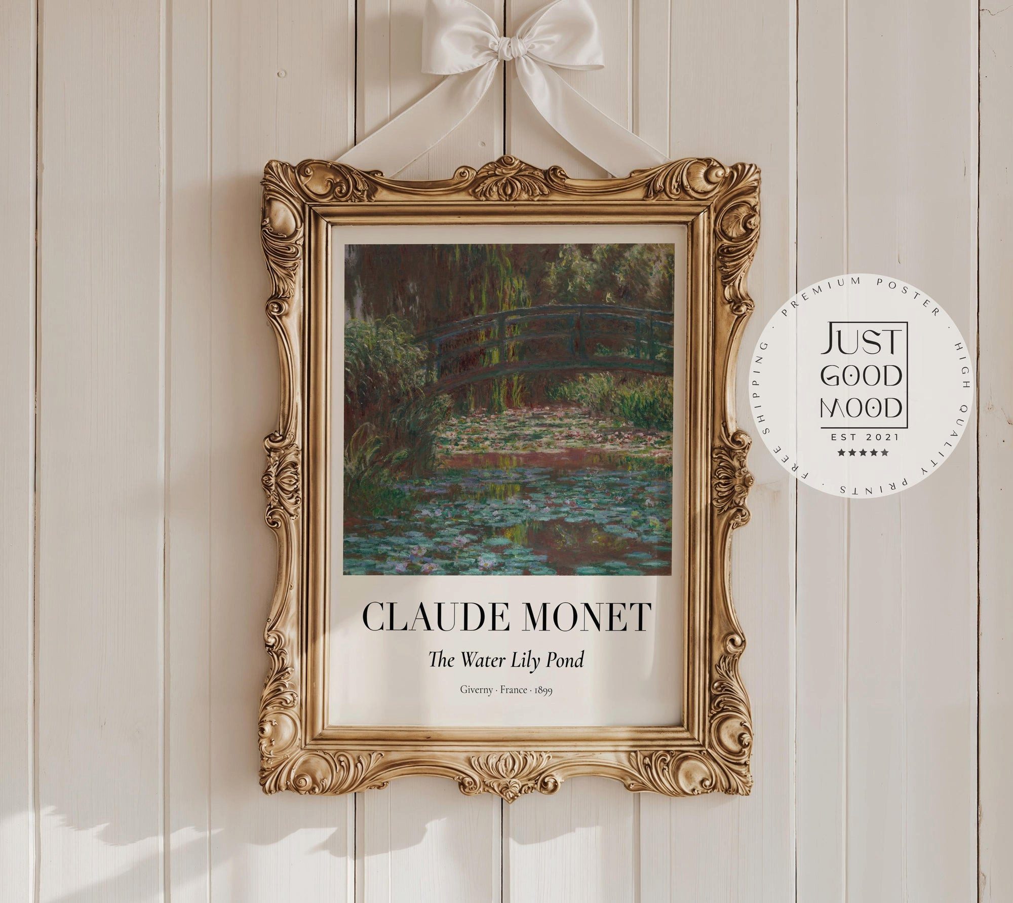 JUSTGOODMOOD Poster Premium ® Claude Monet · Water Lily Pond in Giverny 1899 · Seerosen, (1 St), verschiedene Größen wählbar
