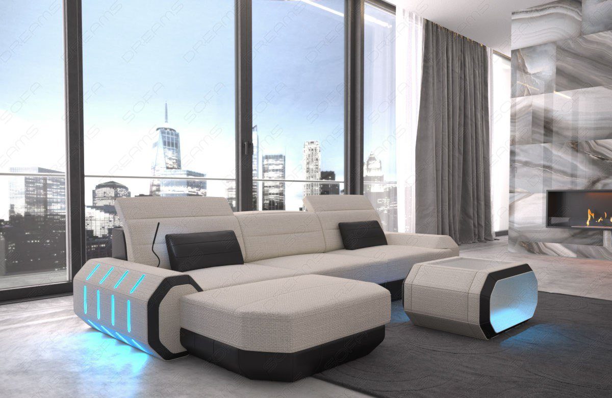 Sofa Dreams Ecksofa Designer Polster Stoff Sofa Roma L Form H Strukturstoff Stoffsofa, Couch wahlweise mit Bettfunktion