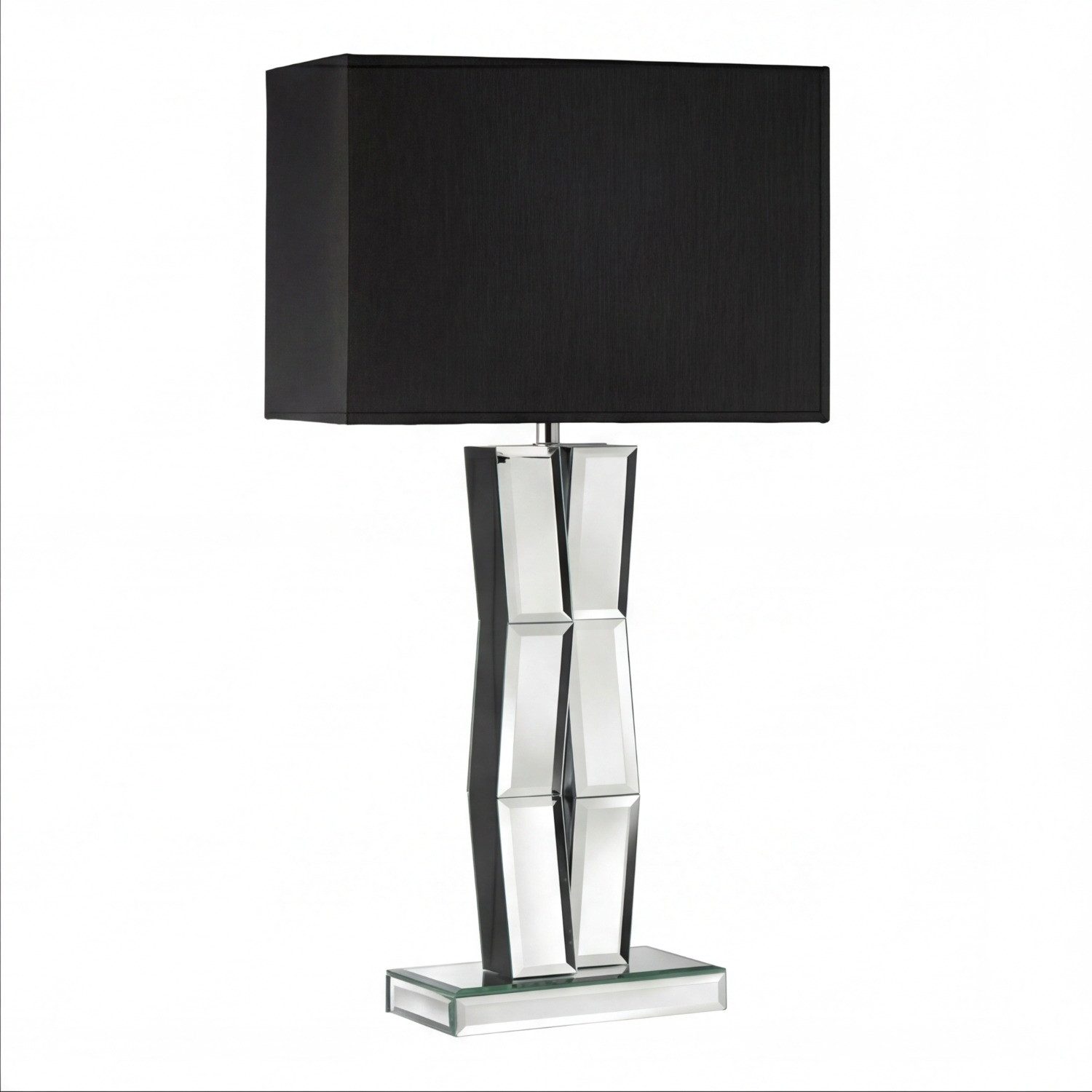 Licht-Erlebnisse Nachttischlampe TABLE, ohne Leuchtmittel, E27 Stoffschirm Spiegelglas blendarm 60 cm Kabelschalter