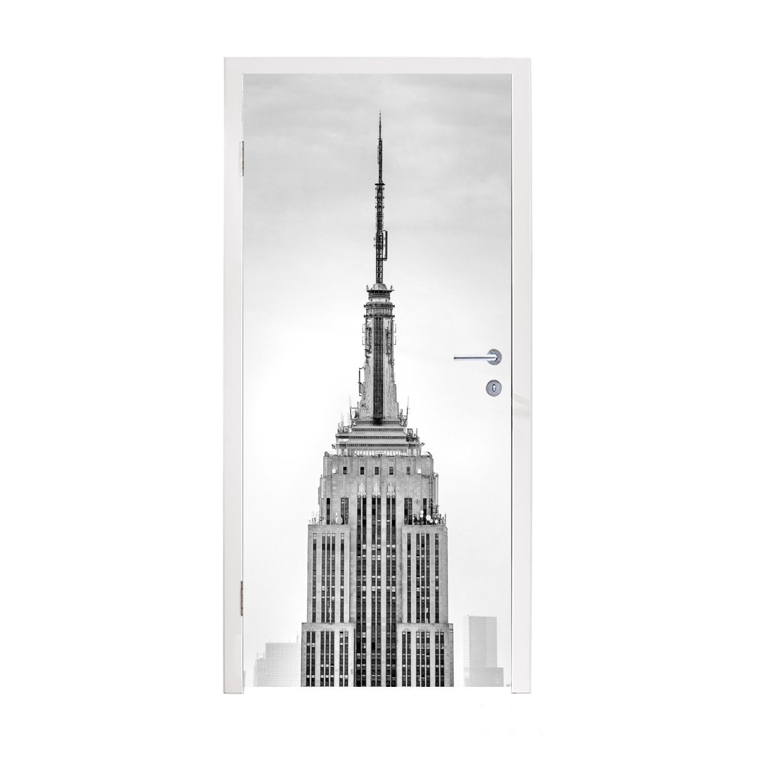 MuchoWow Türtapete Graues und weißes Bild des Empire State Building in New York, Matt, bedruckt, (1 St), Fototapete für Tür, Türaufkleber, 75x205 cm