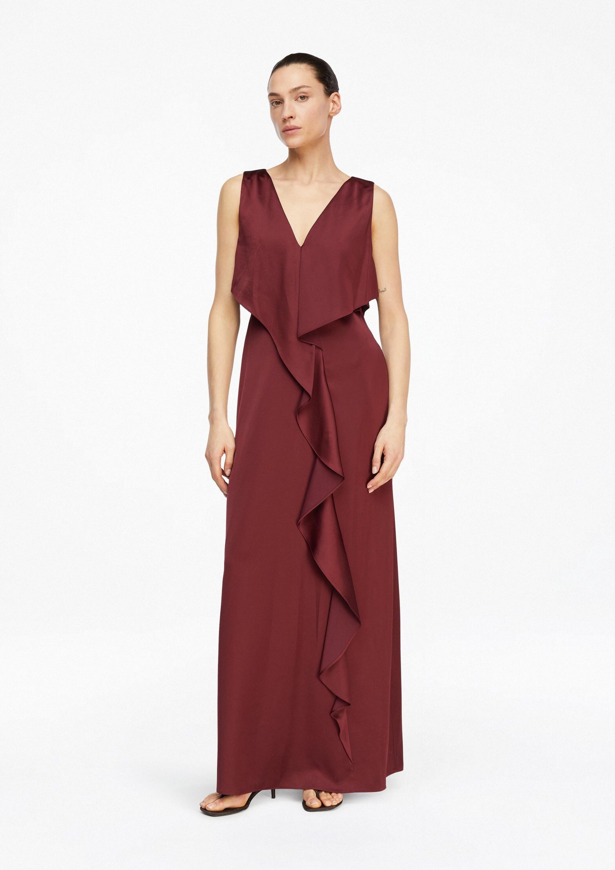 comma Maxikleid Kleid Satinkleid mit V-Auschnitt und Volants