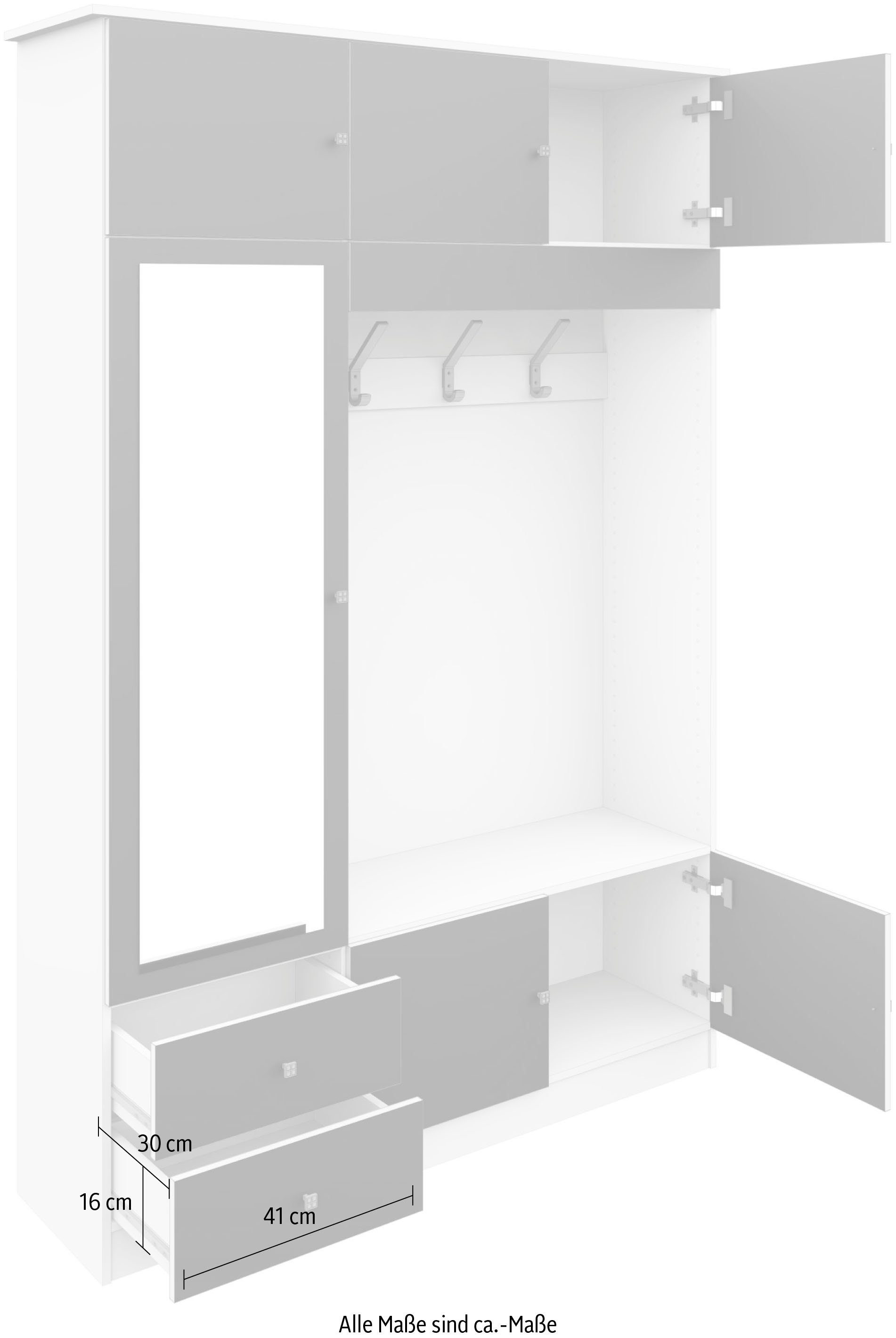 Kompakta 202 weiß cm borchardt Garderobenschrank hochglanz Möbel Höhe matt/graphit