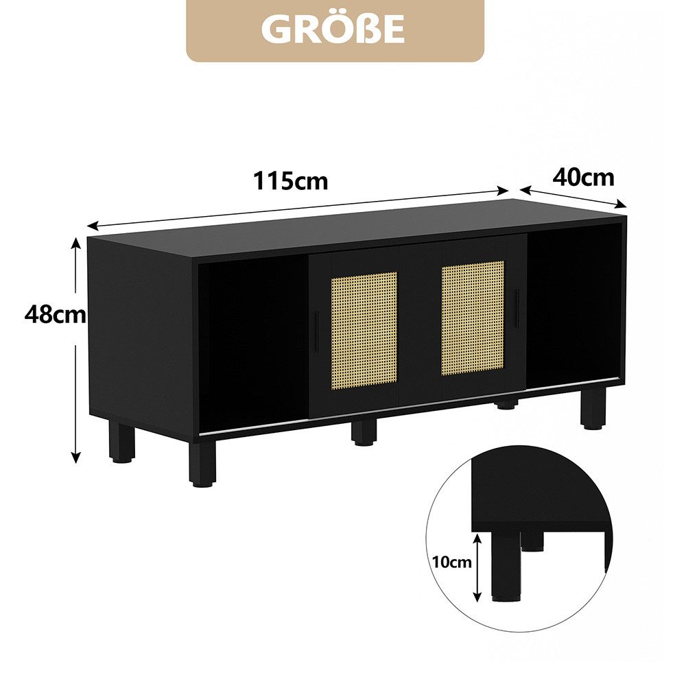 WAOHO TV-Schrank TV Lowboard,TV-Schrank mit 2 Schiebetüren aus Rattantüren günstig online kaufen