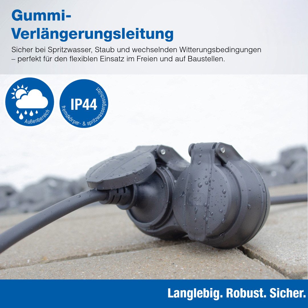 as - Schwabe Verlängerungsleitung 2fach Schuko Verlängerung Verlängerungskabel, Typ F (Schuko), 2x Typ F (Schuko) (500 cm), für den ständigen Einsatz im Außenbereich