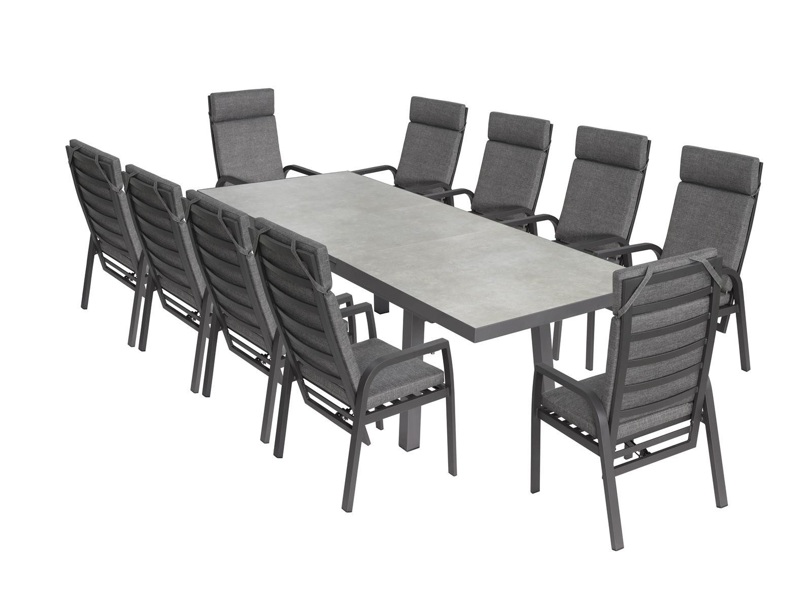 Green Spirit Garten-Essgruppe »Georgia 3« Gartenmöbel Set ausziehbar Sitzgruppe Outdoor Garnitur, (Set, 11-tlg., 1x Tisch, 10x Hochlehner Gartenstühle), Aluminium, für 10 Personen, wetterfest - Garten, Terrasse & Outdoor