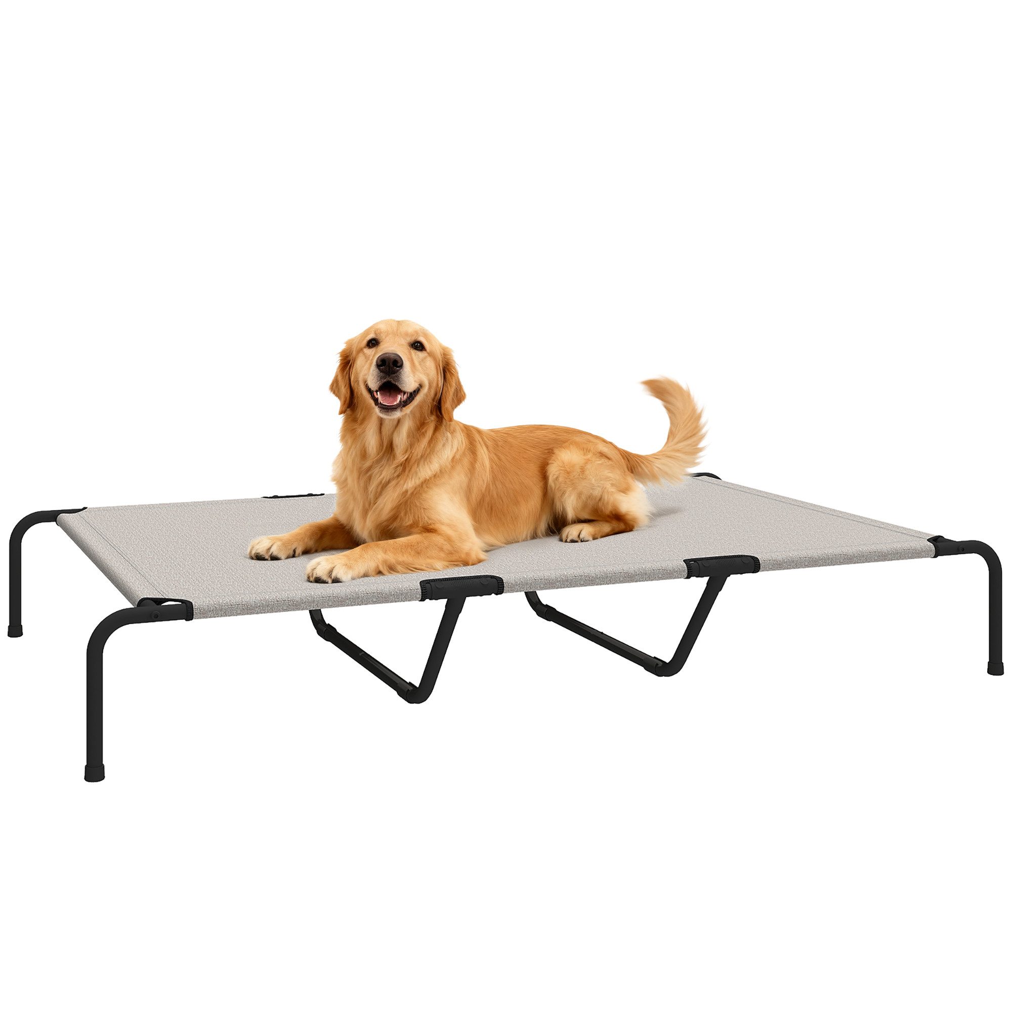 PawHut Tierbett Erhöhtes Hundebett, Texteline, erhöhtes Hundebett für große Hunde, mit Stahlrahmen, Beige