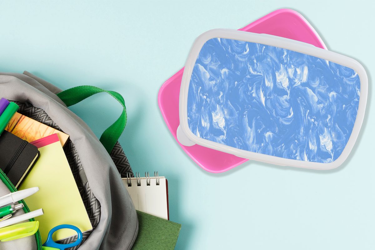 Erwachsene, für Blau Mädchen, Lunchbox MuchoWow - (2-tlg), Kunststoff Snackbox, Kunststoff, Marmor Brotdose rosa - Kinder, Brotbox Muster,
